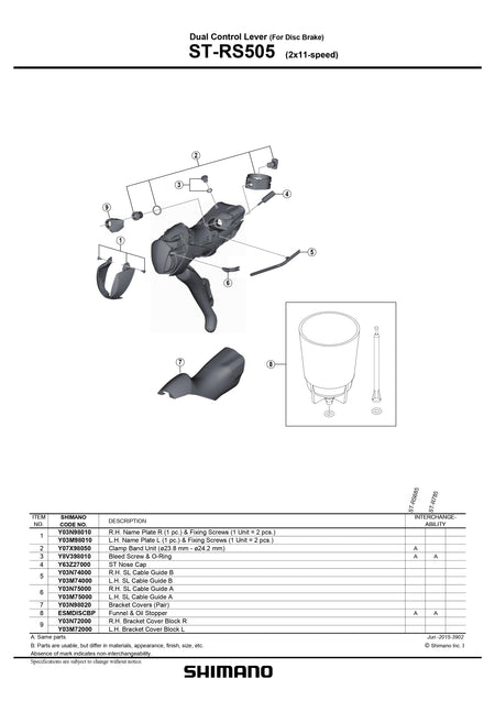 SHIMANO ST-RS505 Dual Control Lever For Disc Brake 2x11-Speed Right Hand SL Cable Guide B - Y03N74000-Pit Crew Cycles