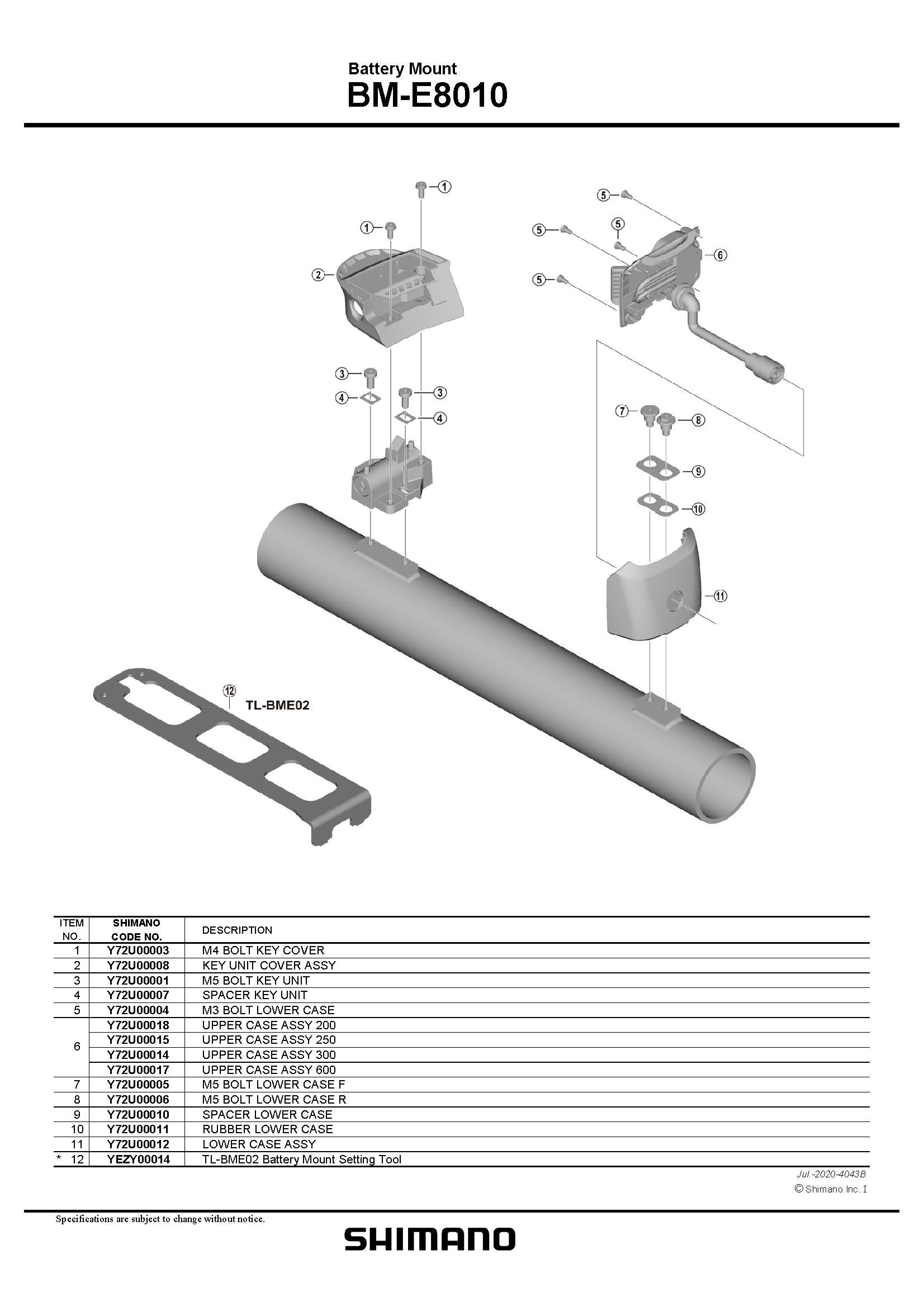 SHIMANO STEPS BM-E8010 Battery Mount Key Unit Cover Assembly - Y72U00008-Pit Crew Cycles