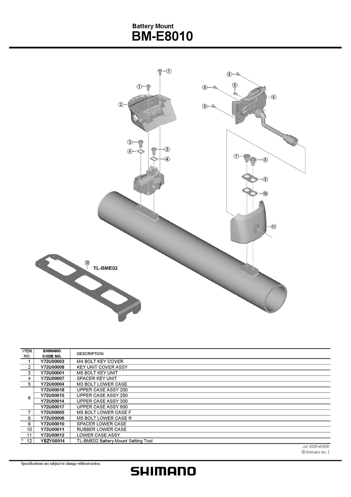 SHIMANO STEPS BM-E8010 Battery Mount Lower Case Assembly - Y72U00012-Pit Crew Cycles