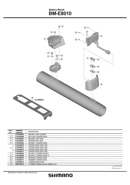 SHIMANO STEPS BM-E8010 Battery Mount Upper Case Assembly-Pit Crew Cycles