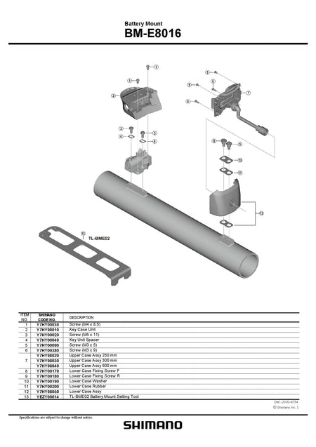 SHIMANO STEPS BM-E8016 Battery Mount Lower Case Washer - Y7HY00190-Pit Crew Cycles