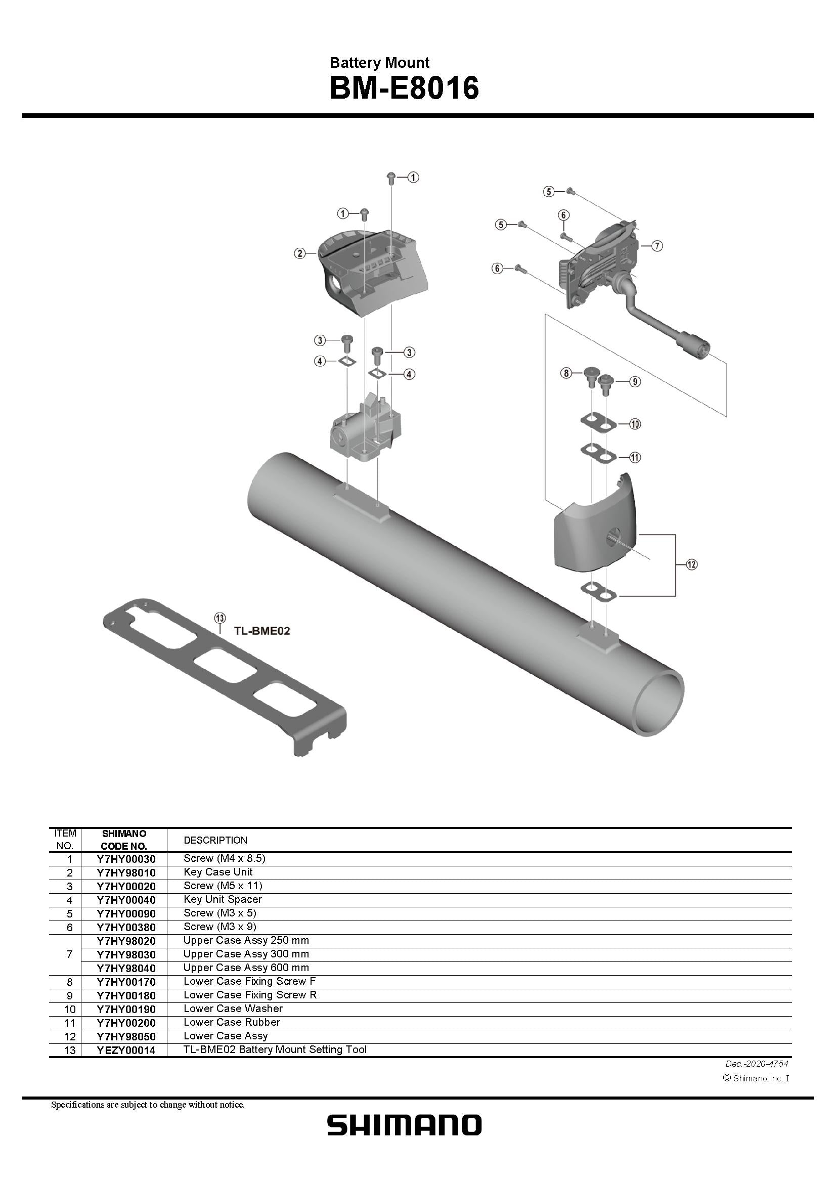 SHIMANO STEPS BM-E8016 Battery Mount Screw M3 X 9 - Y7HY00380-Pit Crew Cycles