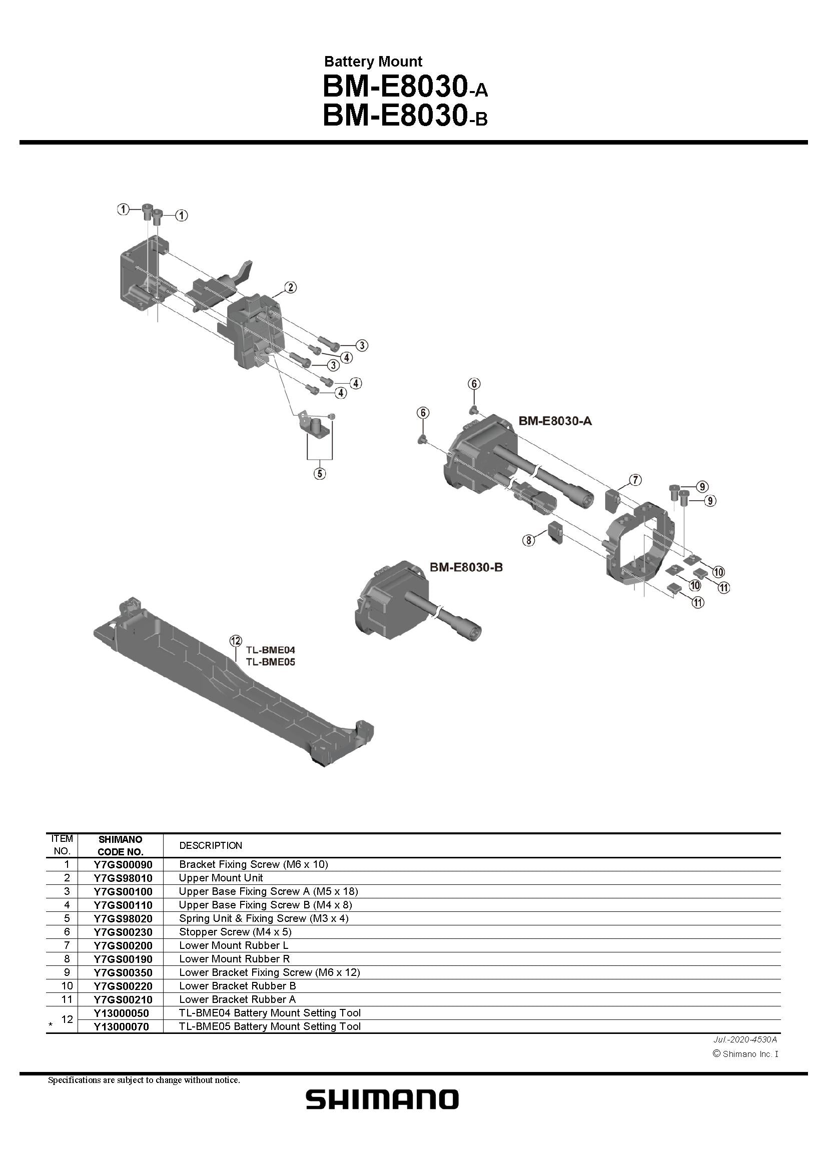 SHIMANO STEPS BM-E8030/BM-E8031 Battery Mount Upper Base Fixing Screw A (M5 x 18) - Y7GS00100-Pit Crew Cycles