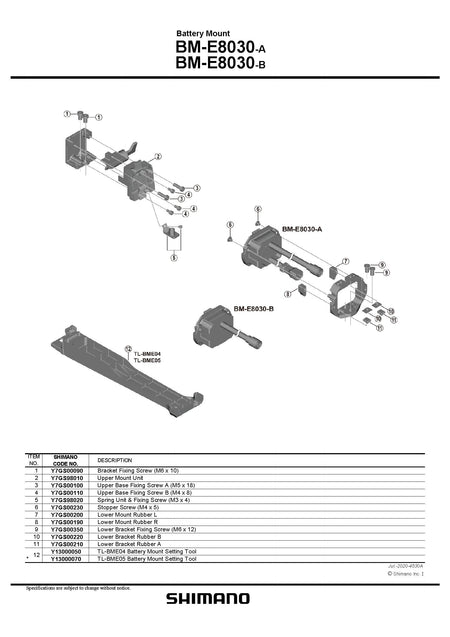SHIMANO STEPS BM-E8030/BM-E8031 Battery Mount Upper Base Fixing Screw A (M5 x 18) - Y7GS00100-Pit Crew Cycles