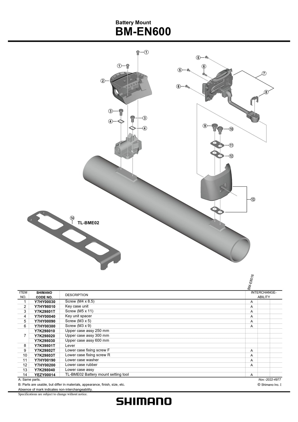 SHIMANO STEPS BM-EN600 Battery Mount for Down Tube Without Key Cylinder-Pit Crew Cycles