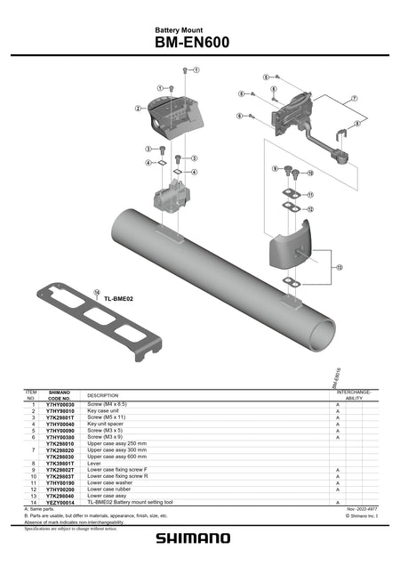SHIMANO STEPS BM-EN600 Battery Mount for Down Tube Without Key Cylinder-Pit Crew Cycles