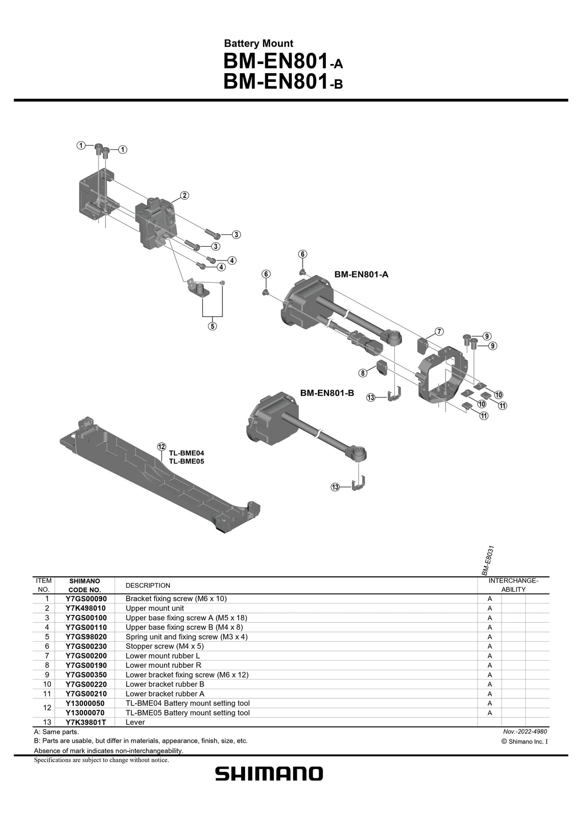 SHIMANO STEPS BM-EN801-A Battery Mount Integrated Down Tube Without Key Unit Mount-Pit Crew Cycles