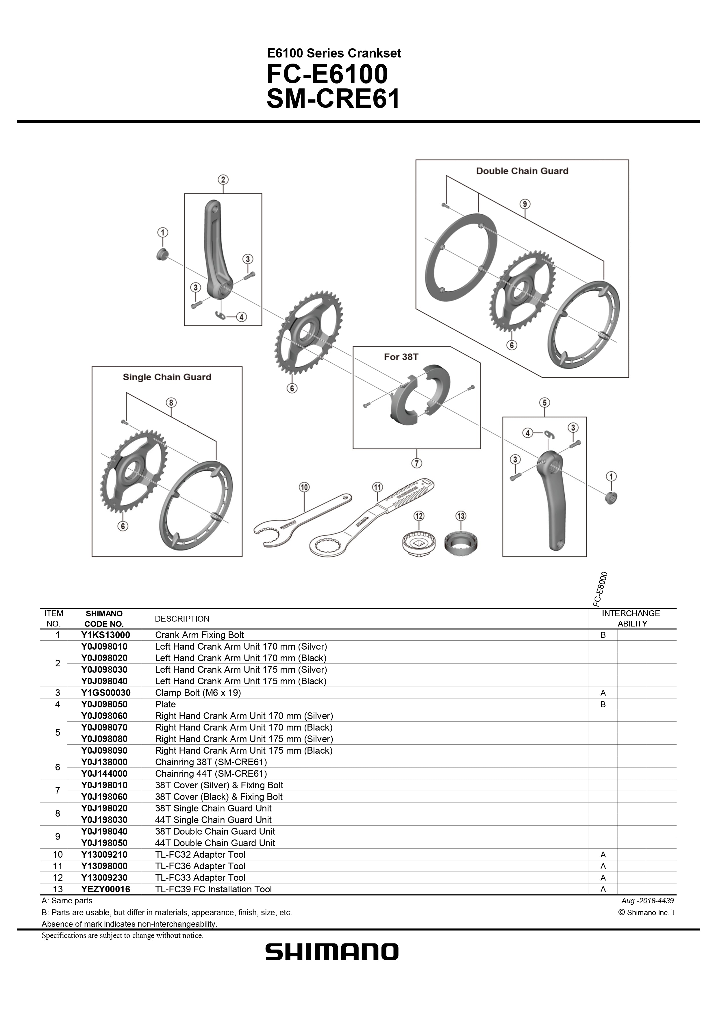 SHIMANO STEPS E6100 Series Crankset FC-E6100 SM-CRE61 Front Chainwheel Chainring-Pit Crew Cycles