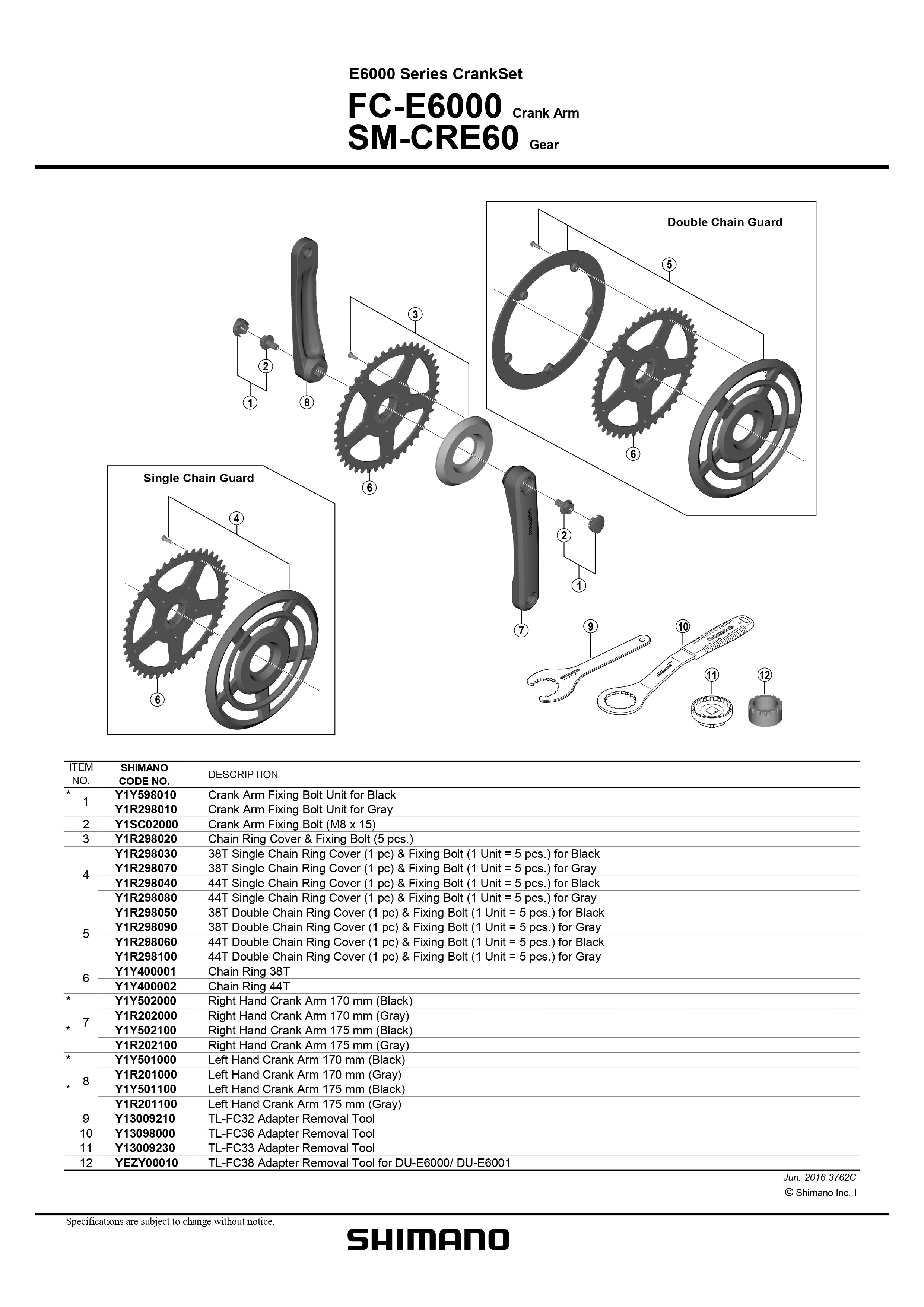 Corona Shimano Steps FC-E6000 Per E-Bike - 38 Denti, Colore Nero, Con Protezione