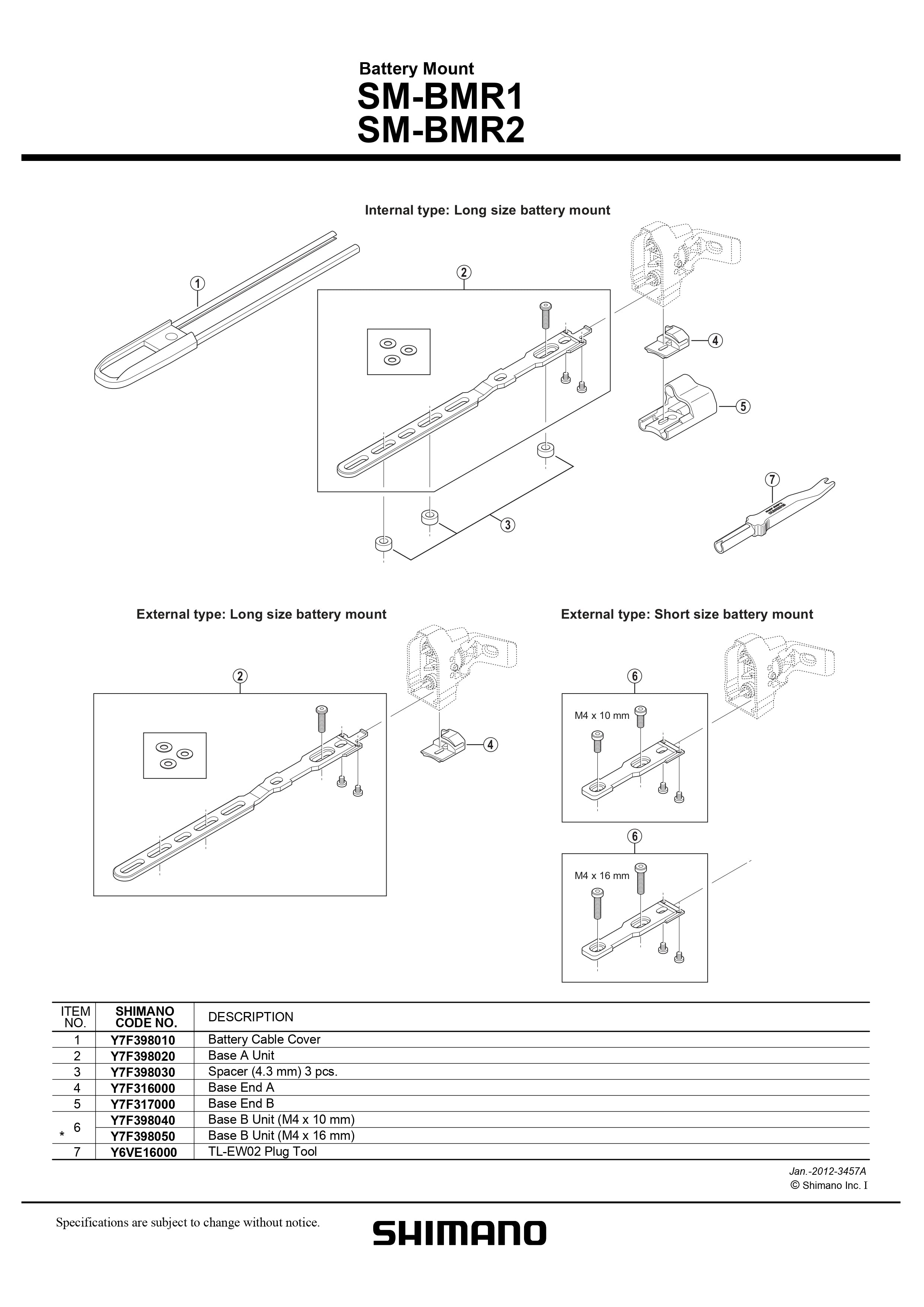 SHIMANO STEPS SM-BMR1 Battery Mount Base B Unit (M4 x 16 mm) - Y7F398050-Pit Crew Cycles