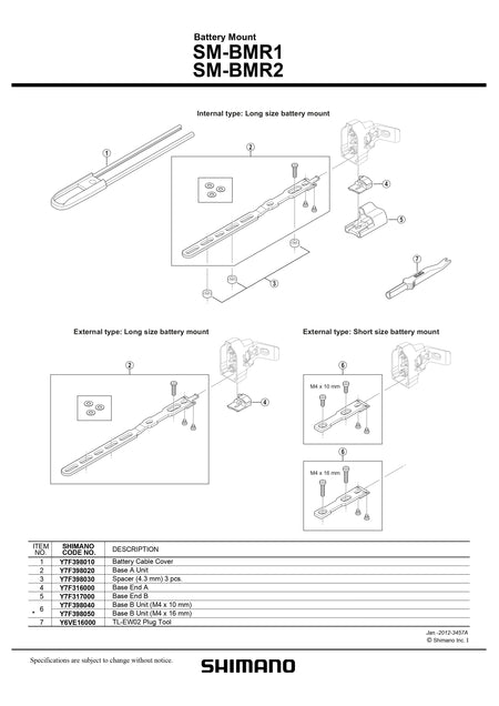 SHIMANO STEPS SM-BMR1 Battery Mount Base B Unit (M4 x 16 mm) - Y7F398050-Pit Crew Cycles