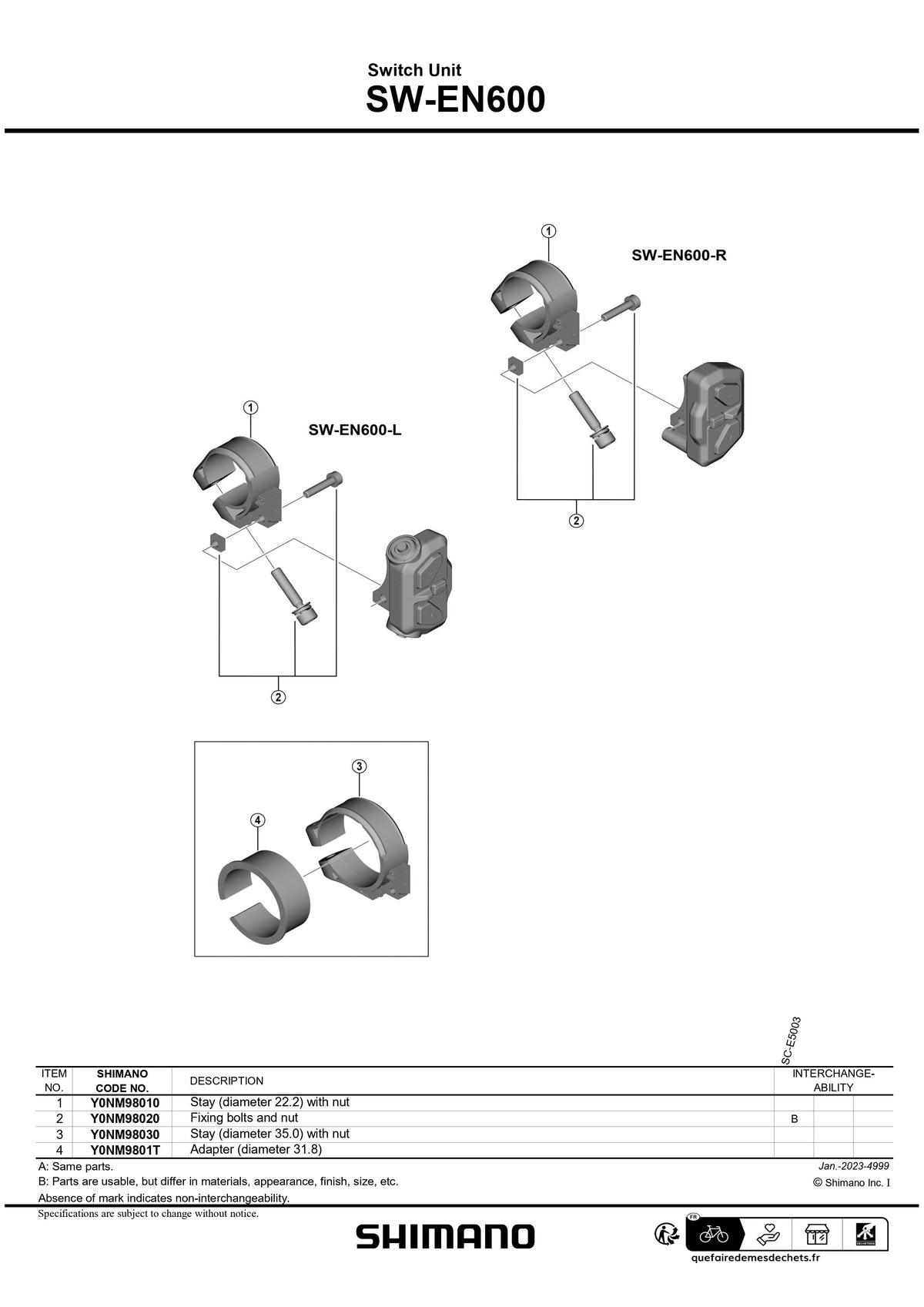 SHIMANO SW-EN600-L Di2 Left Side Assist Switch 35.0mm-Pit Crew Cycles