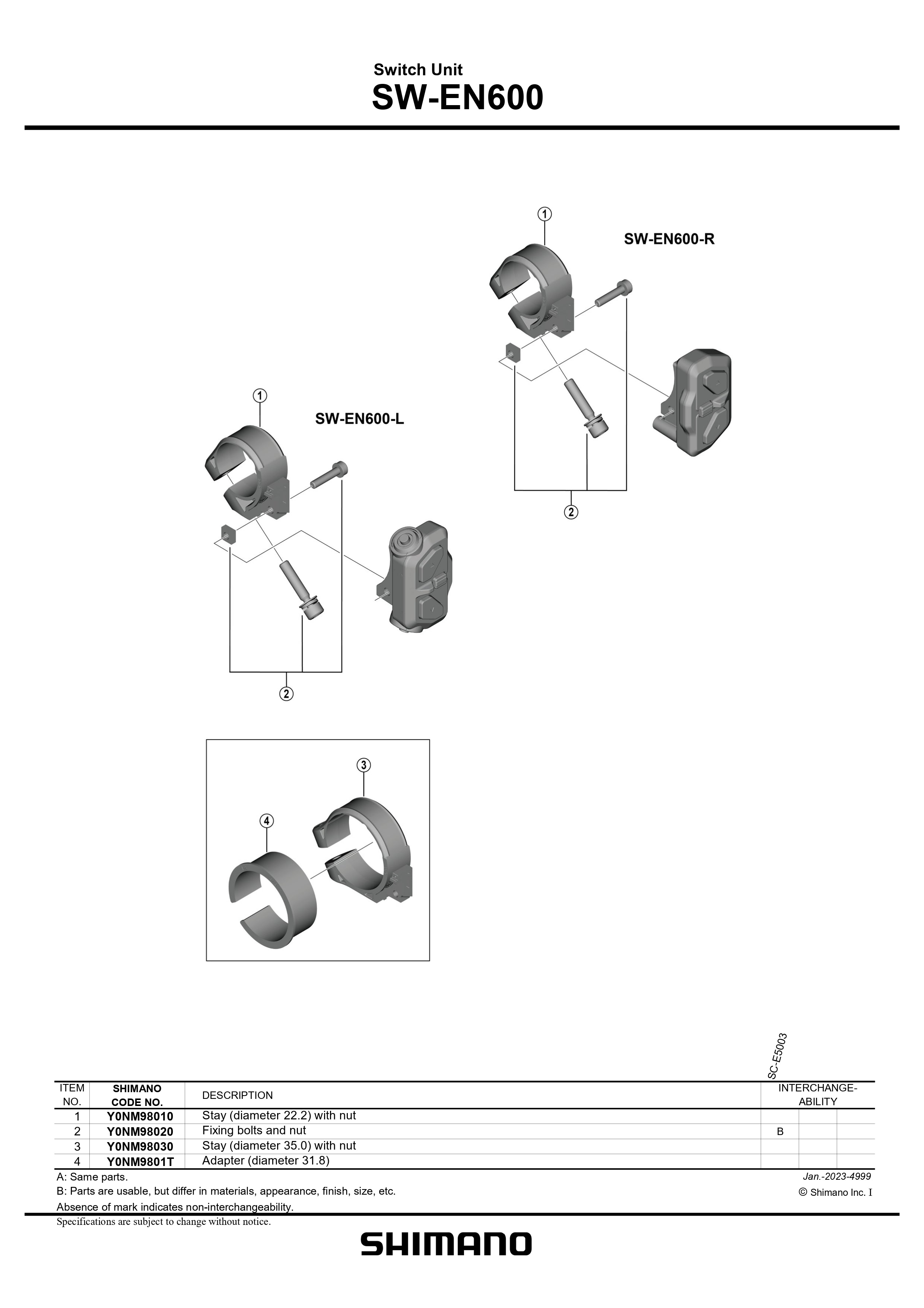 SHIMANO SW-EN600 Switch Unit Stay Diameter 35.0 with Nut - Y0NM98030-Pit Crew Cycles