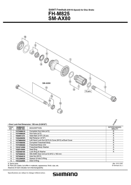 SHIMANO Saint FH-M825 Center Lock 32H 8/9/10-SP 150mm Rear Freehub-Pit Crew Cycles