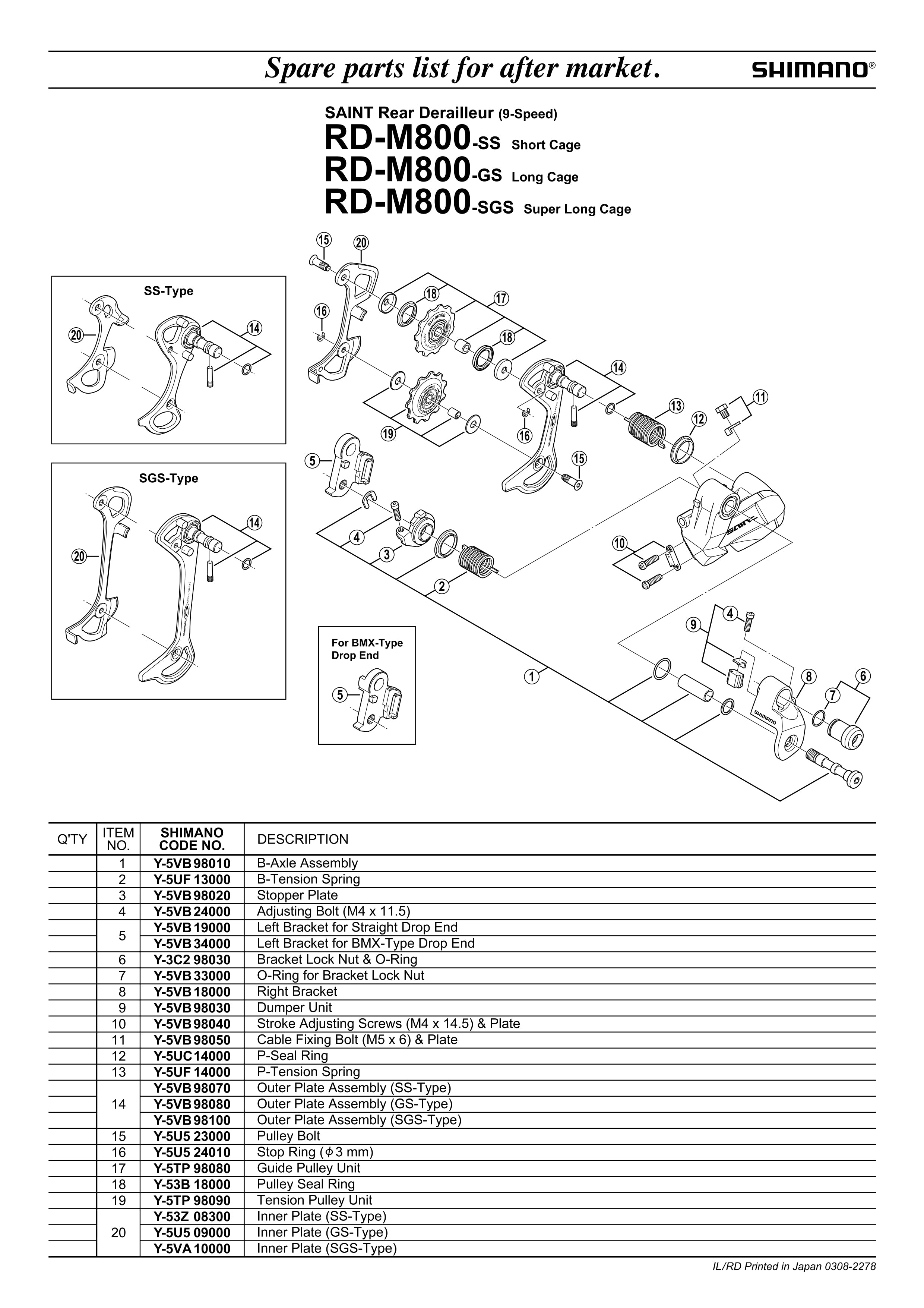 Shimano deals derailleur list