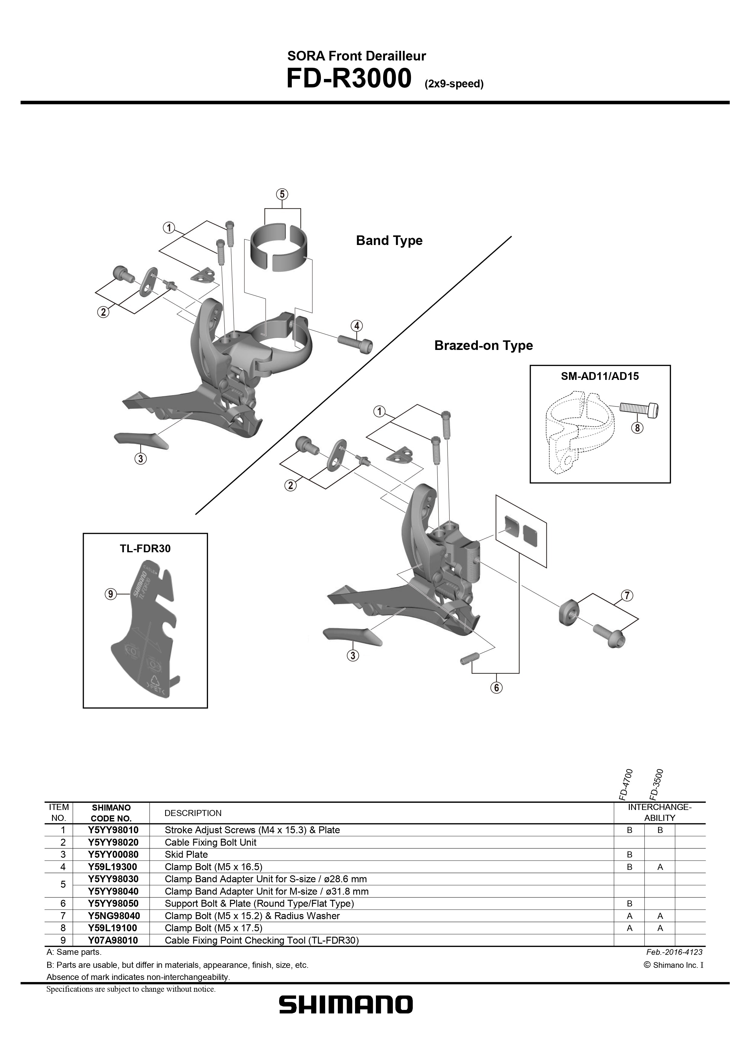 Cable Routing Sora Front SHIMANO Sora FD-R3000 Front Derailleur Cable Fixing Bolt Unit - – Pit ...