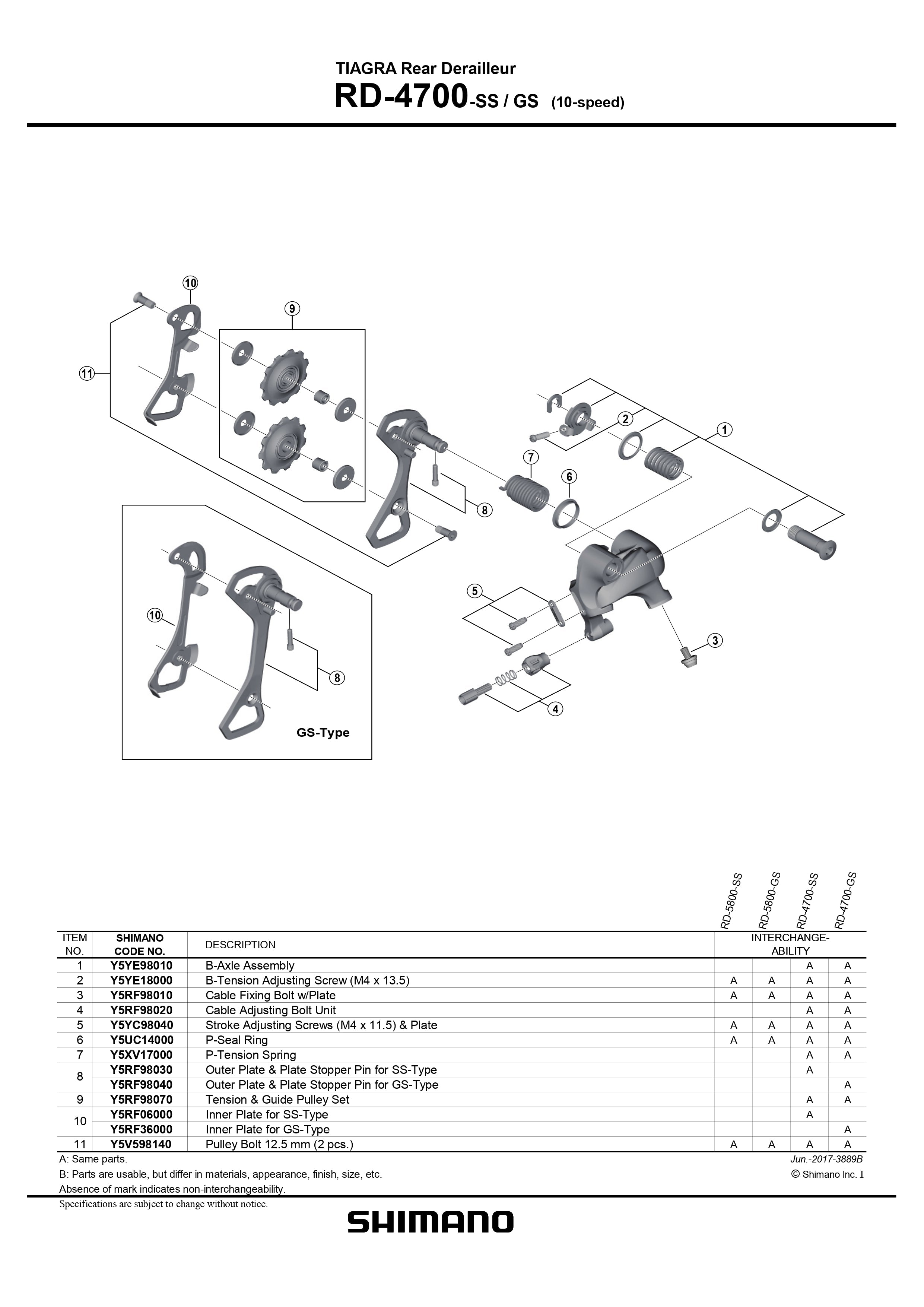 Shimano tiagra 4700 10 speed deals rear derailleur