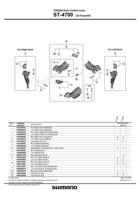 SHIMANO Tiagra ST-4700 Dual Control Lever STI Shifter Name Plate and Fixing Screw-Pit Crew Cycles