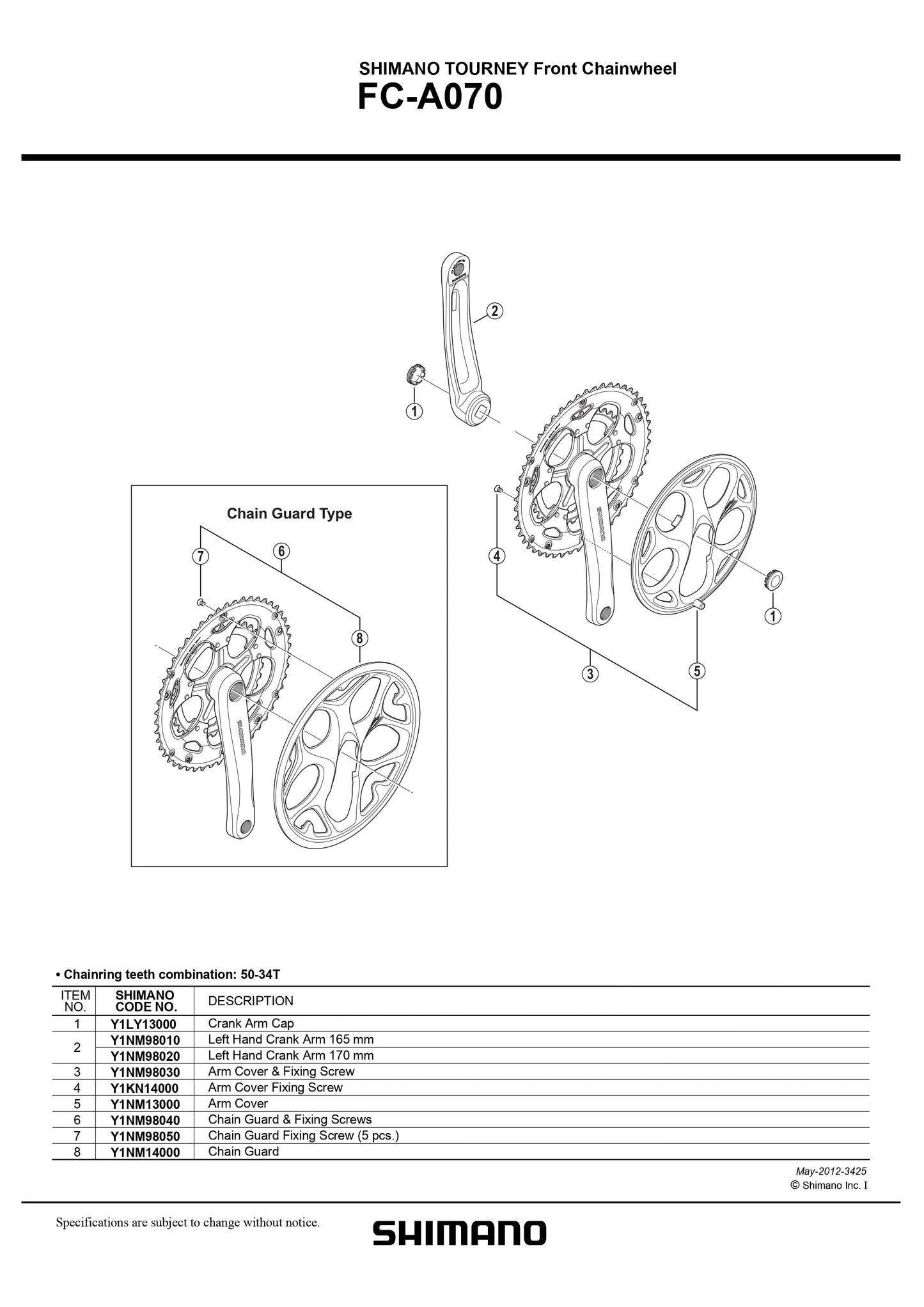 SHIMANO Tourney FC-A070 Front Chainwheel Chain Guard and Fixing Screws - Y1NM98040-Pit Crew Cycles