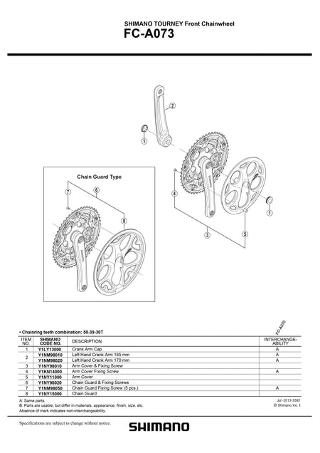 SHIMANO Tourney FC-A073 Square Taper Black Crankset 3x7/8-Speed with Chain Guard-Pit Crew Cycles