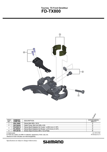 SHIMANO Tourney FD-TX800 Front Derailleur 3x7/8-Speed Top Swing-Pit Crew Cycles