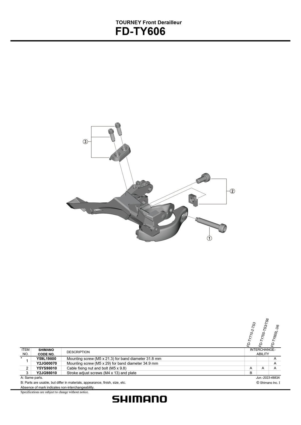 SHIMANO Tourney FD-TY606-L Front Derailleur 2x6/7/8-Speed Top Swing Dual Pull-Pit Crew Cycles