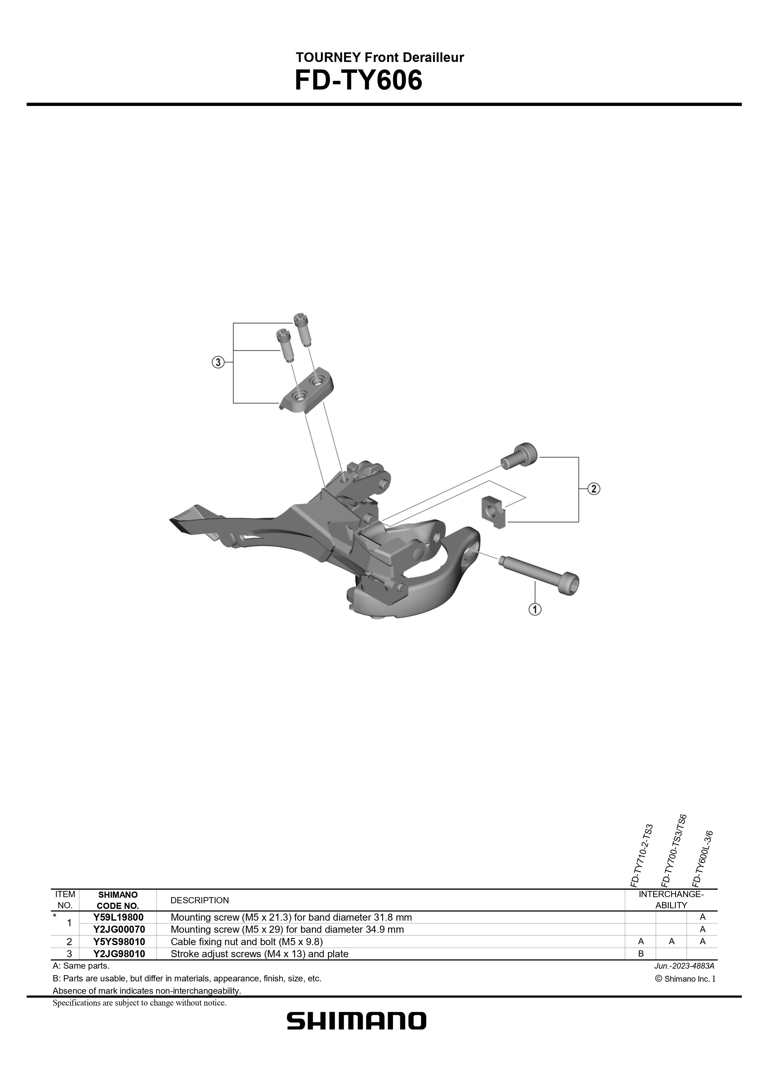 SHIMANO Tourney FD-TY606-L Front Derailleur 2x6/7/8-Speed Top Swing Dual Pull-Pit Crew Cycles