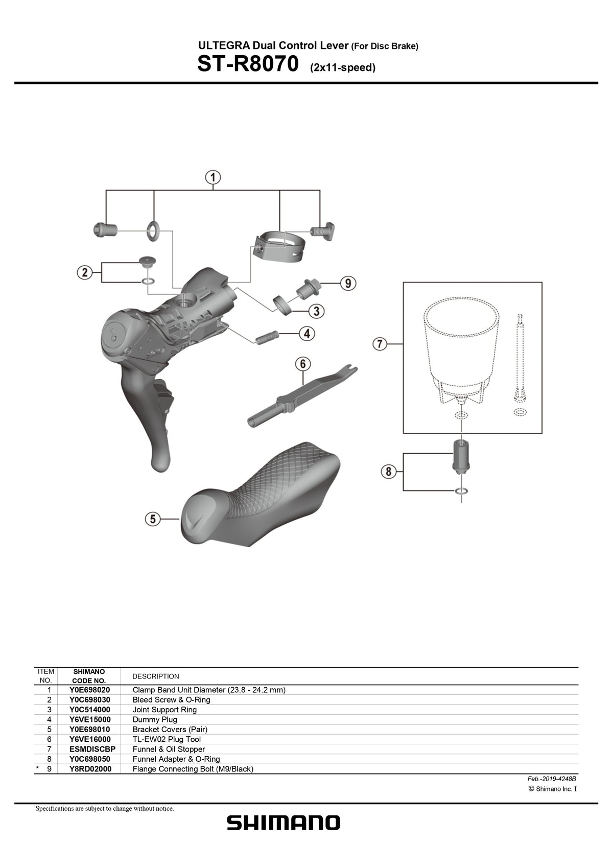 SHIMANO ULTEGRA ST-R8070 Dual Control Lever Clamp Band Unit Diameter 23.8 - 24.2mm - Y0E698020-Pit Crew Cycles