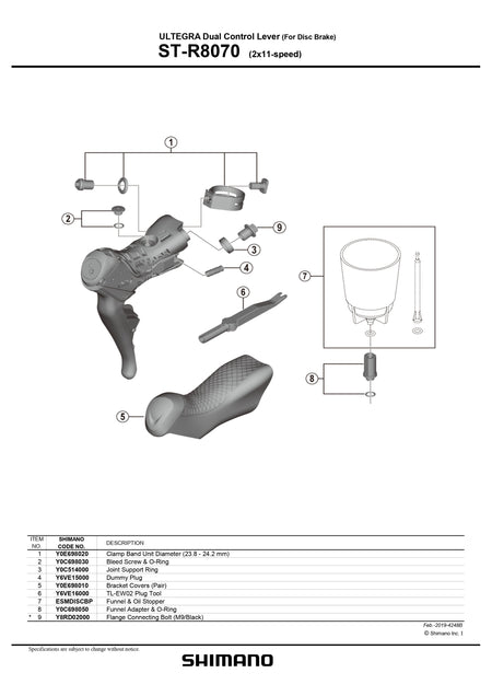 SHIMANO ULTEGRA ST-R8070 Dual Control Lever Clamp Band Unit Diameter 23.8 - 24.2mm - Y0E698020-Pit Crew Cycles