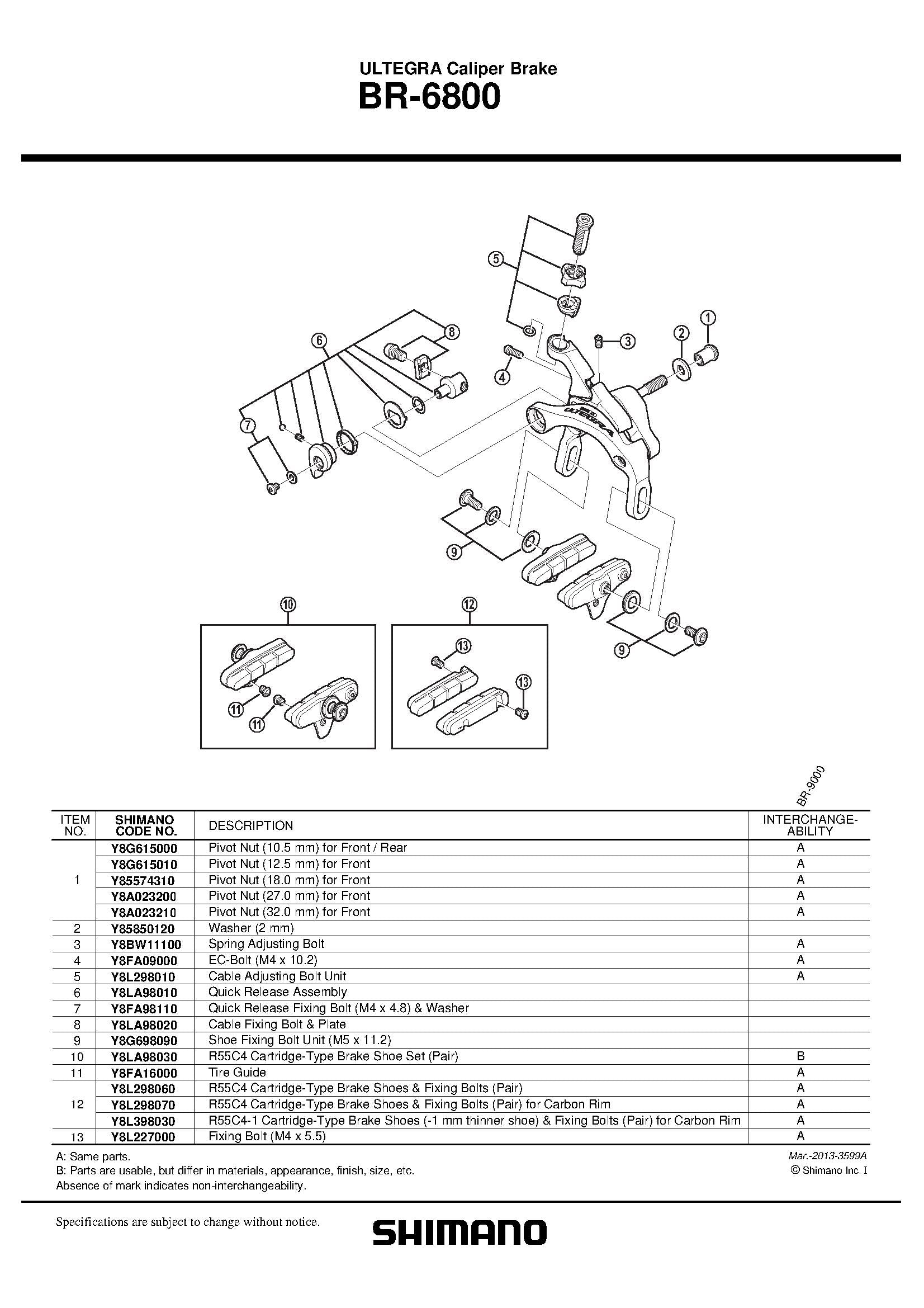 SHIMANO Ultegra BR-6800 Brake Caliper Quick Release Assembly 2