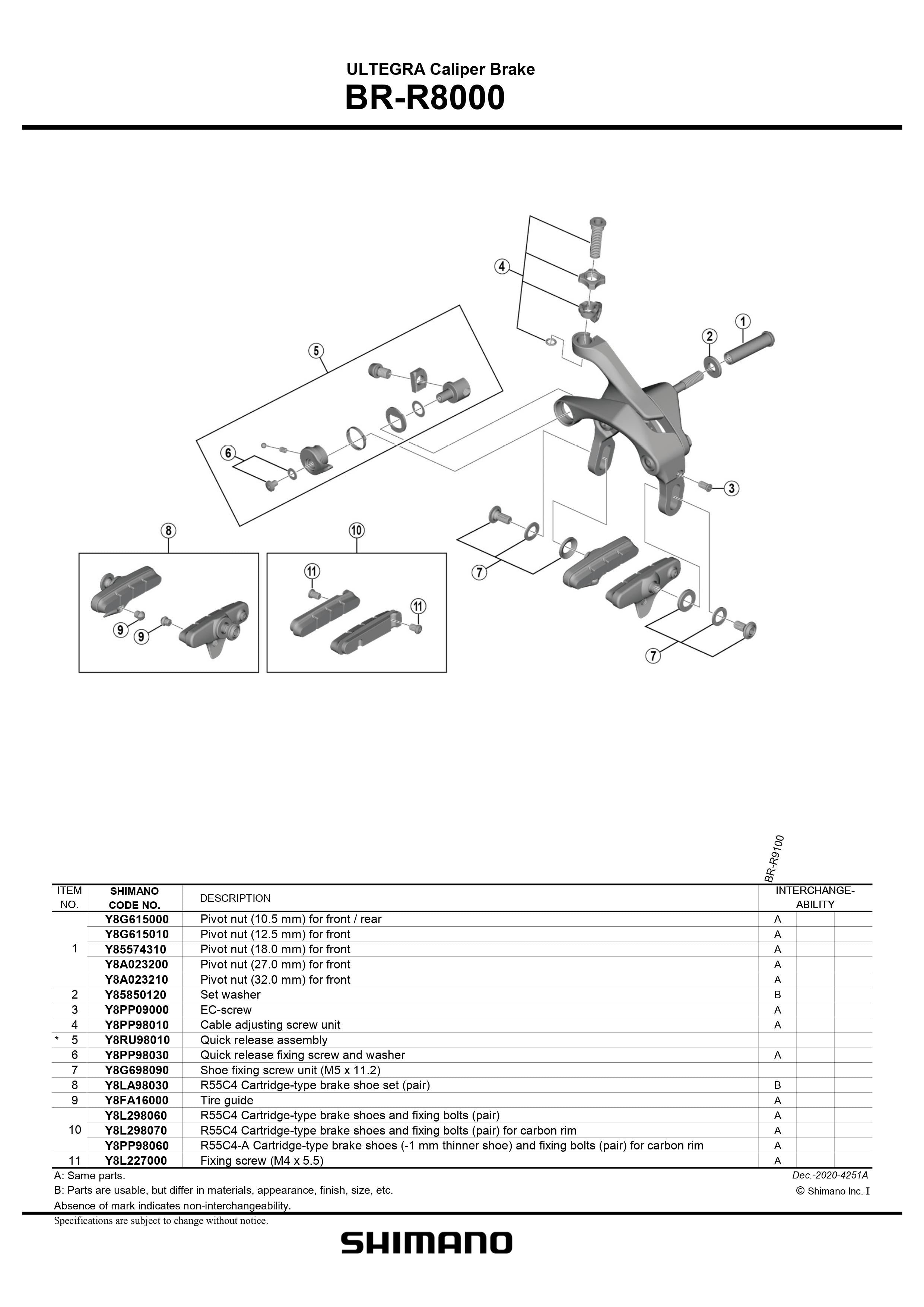 SHIMANO Ultegra BR-R8000 Brake Caliper Quick Release Assembly 2