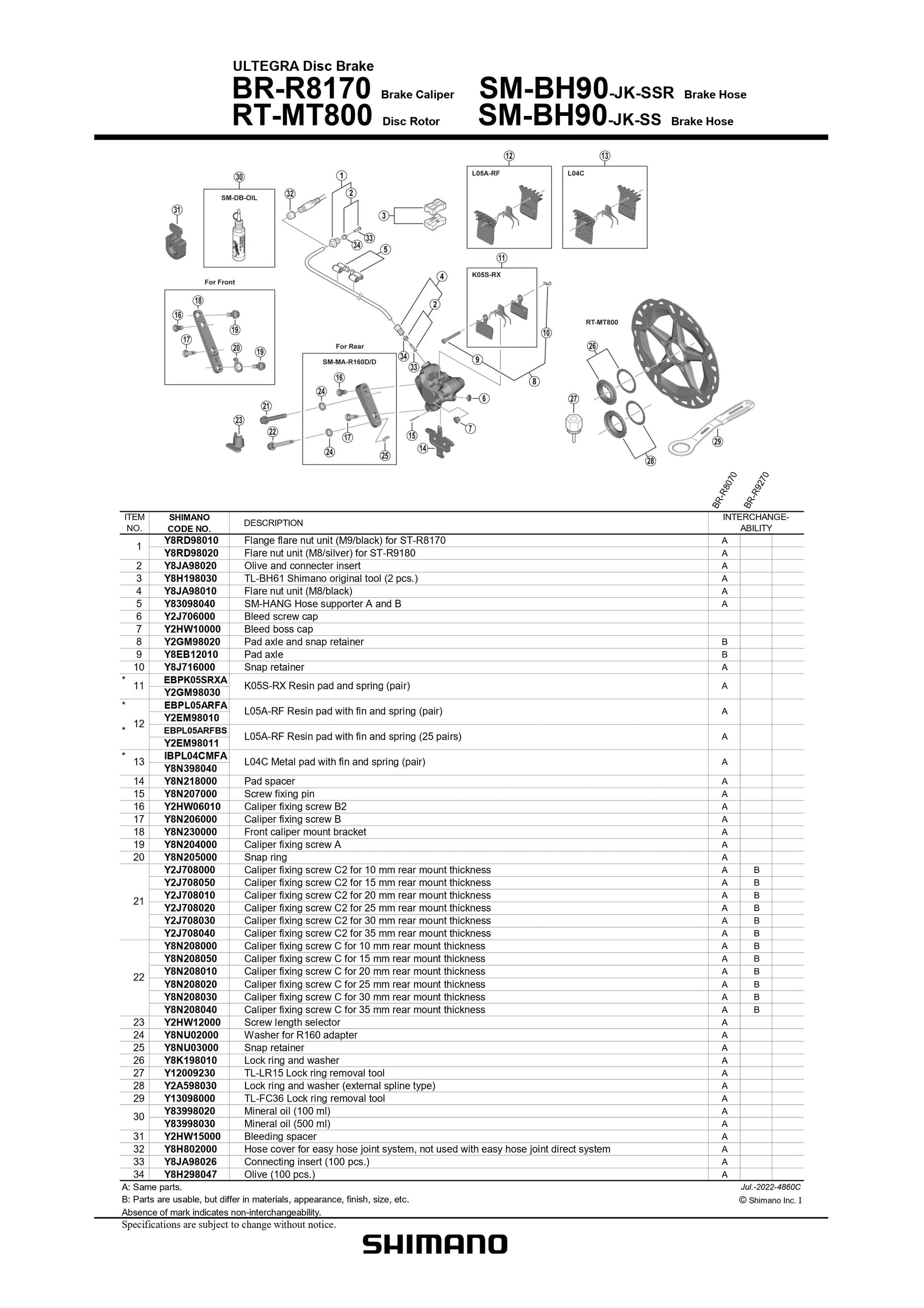 SHIMANO Ultegra BR-R8170 Disc Brake Caliper Bleed screw cap 2-Piston ...