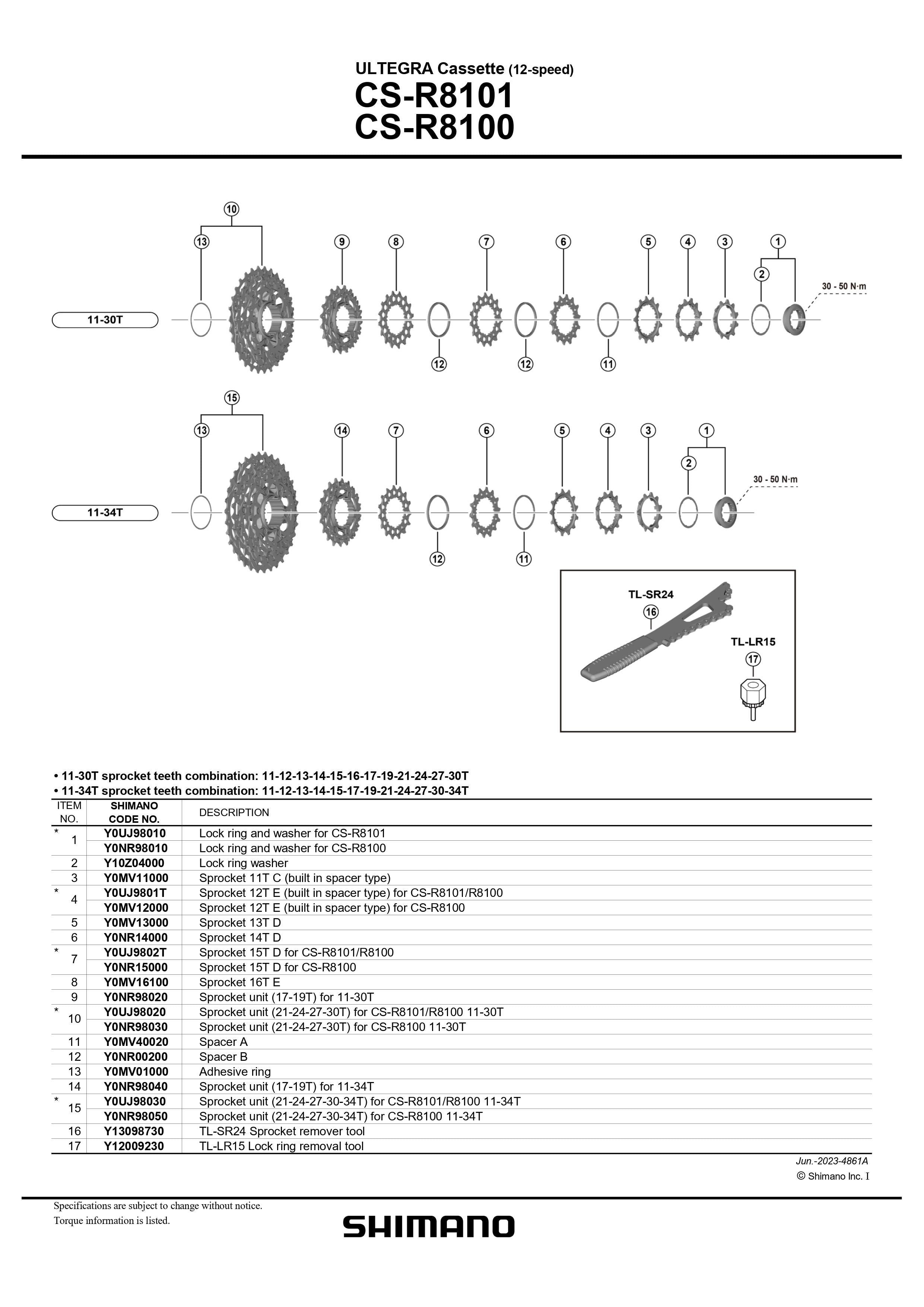 SHIMANO Ultegra CS-R8100 Cassette Lock ring and washer for CS