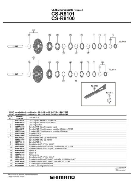 SHIMANO Ultegra CS-R8100 Cassette Lock ring and washer for CS-R8100 - (12-speed) - Y0NR98010-Pit Crew Cycles