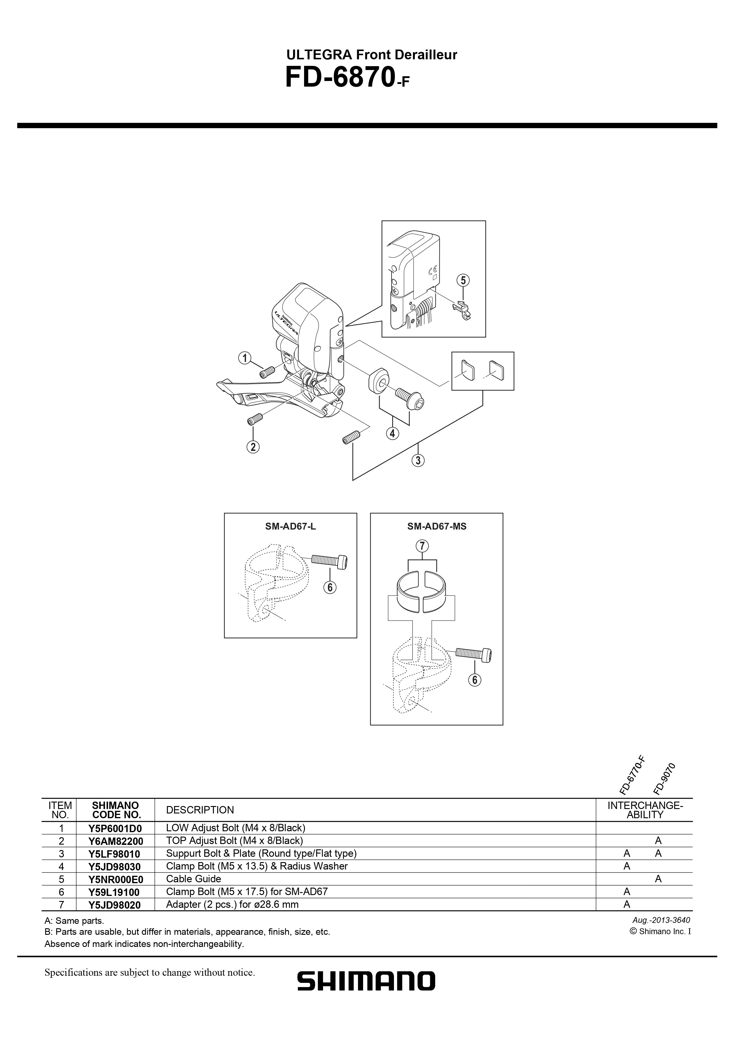 SHIMANO Ultegra Di2 FD-6870 Low Adjust Bolt - M4 x 8mm - Y5P6001D0