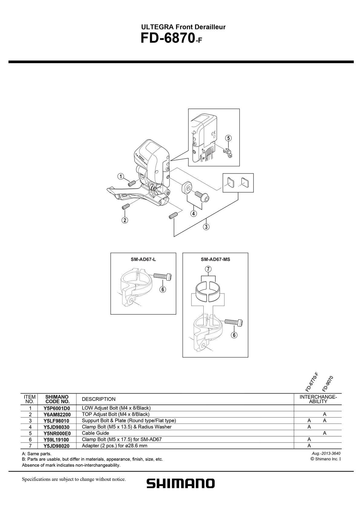 SHIMANO Ultegra Di2 FD-6870 Low Adjust Bolt - M4 x 8mm - Y5P6001D0-Pit Crew Cycles