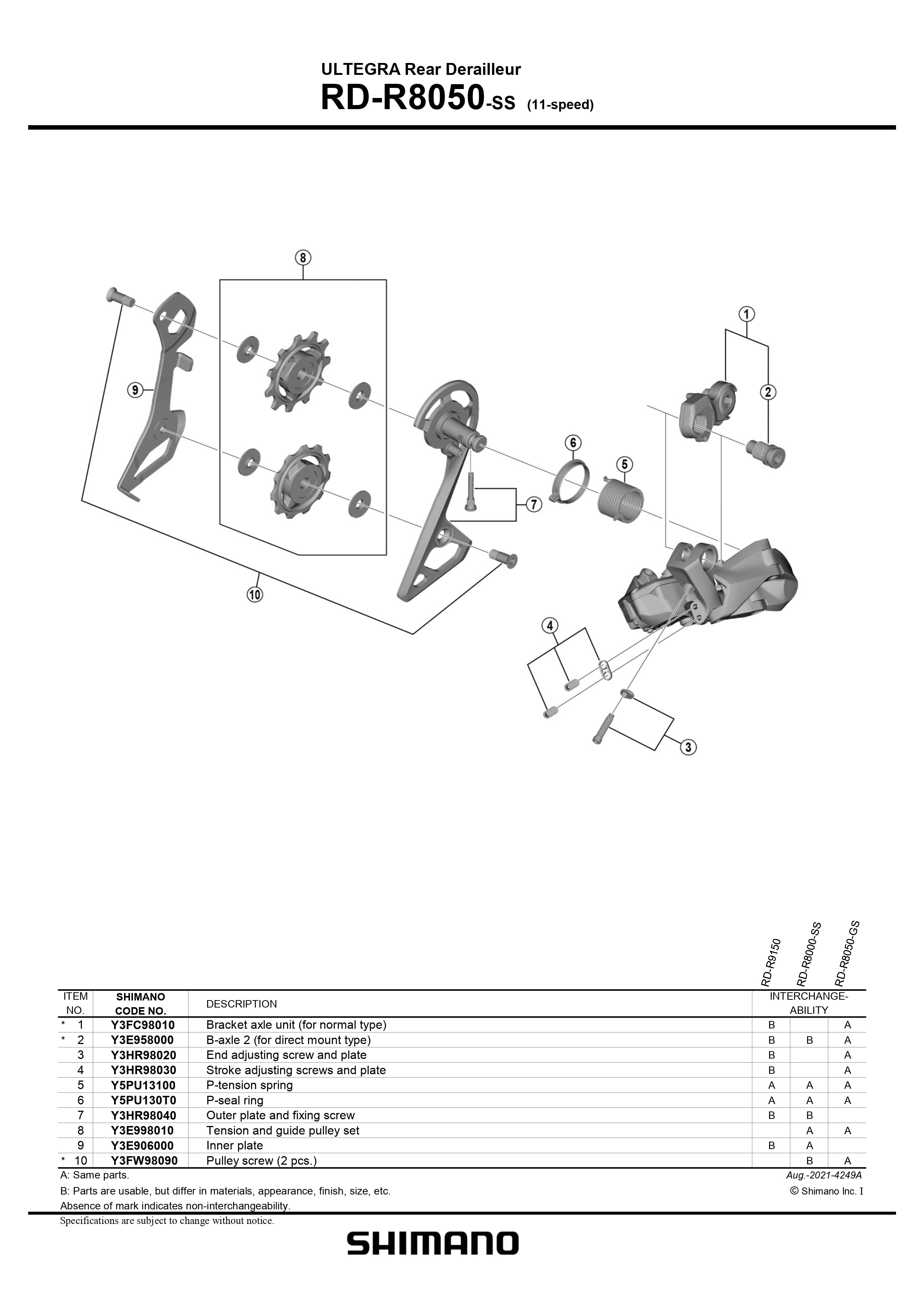 Shimano Ultegra RD 6500 GS - Galets Et Axe De Dérailleur (pour Pièces)