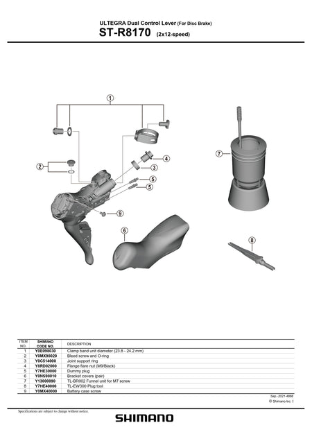 SHIMANO Ultegra Di2 ST-R8170/ BR-R8170 Hydraulic Disc Brake/Shift Lever Kit 2x12-Speed Wireless Flat Mount-Pit Crew Cycles