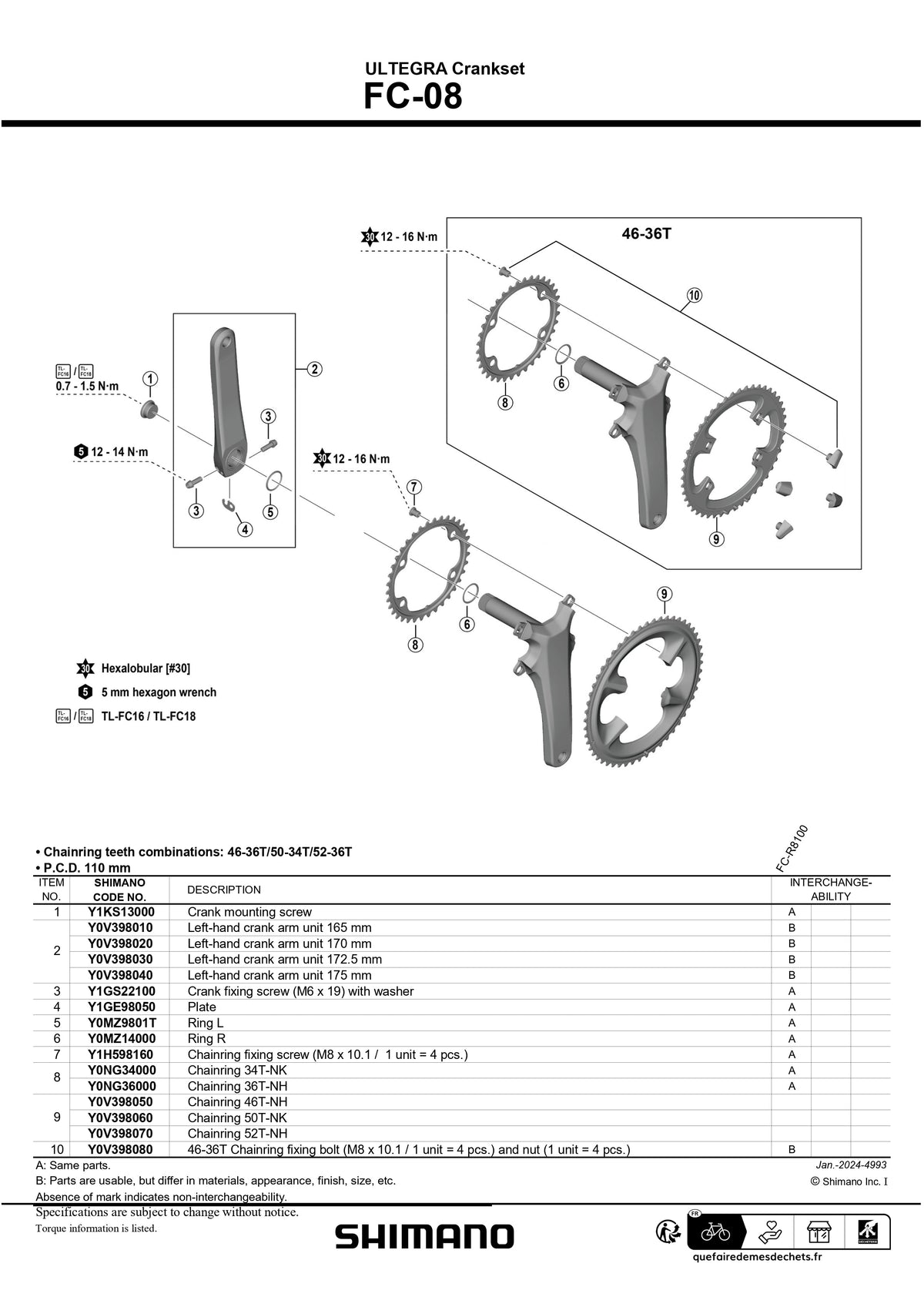 SHIMANO Ultegra FC-08 Hollowtech II Left Hand Crank Arm-Pit Crew Cycles