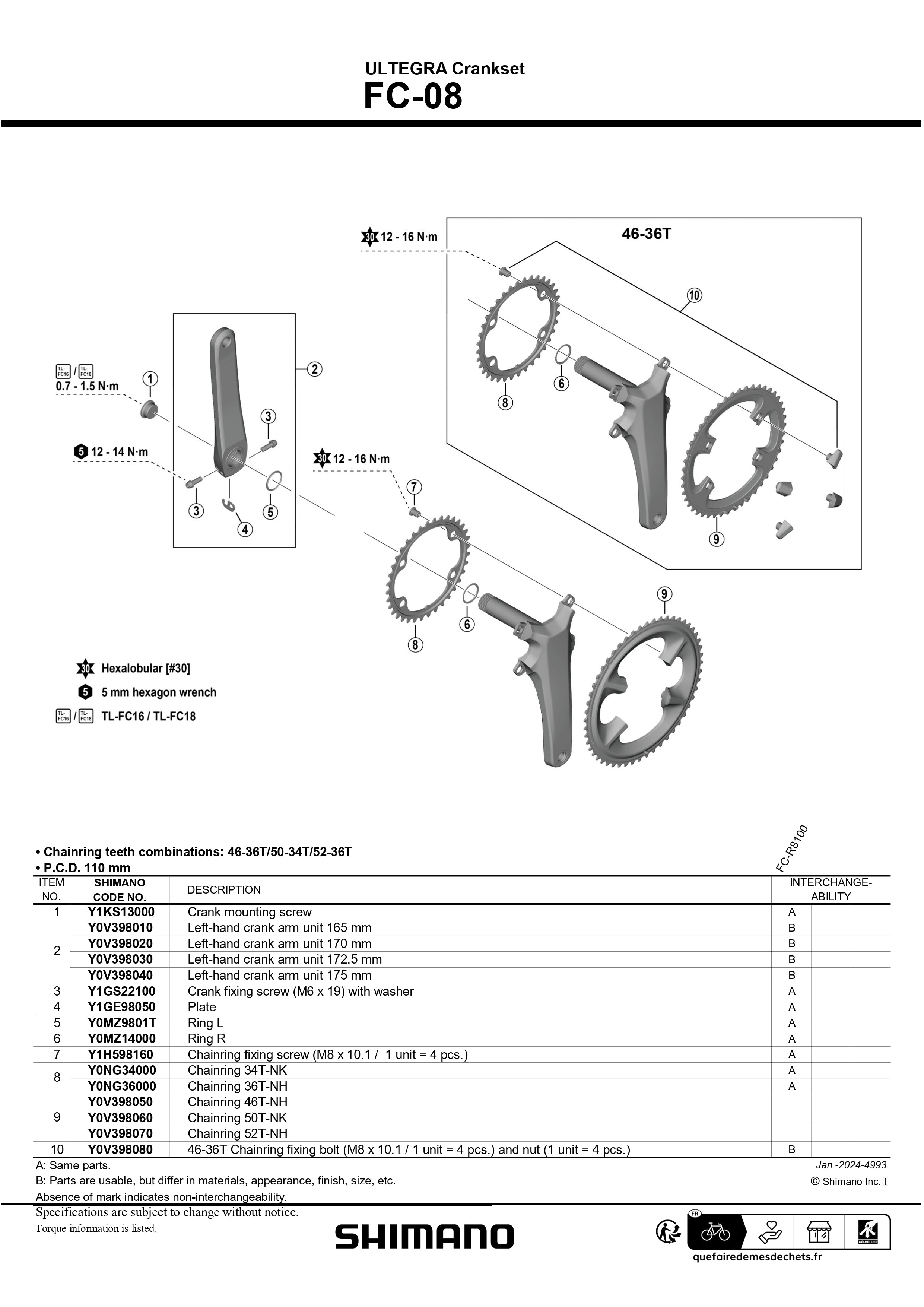 SHIMANO Ultegra FC-08 Replacement Chainring Fixing Bolt and Nut Set-Pit Crew Cycles