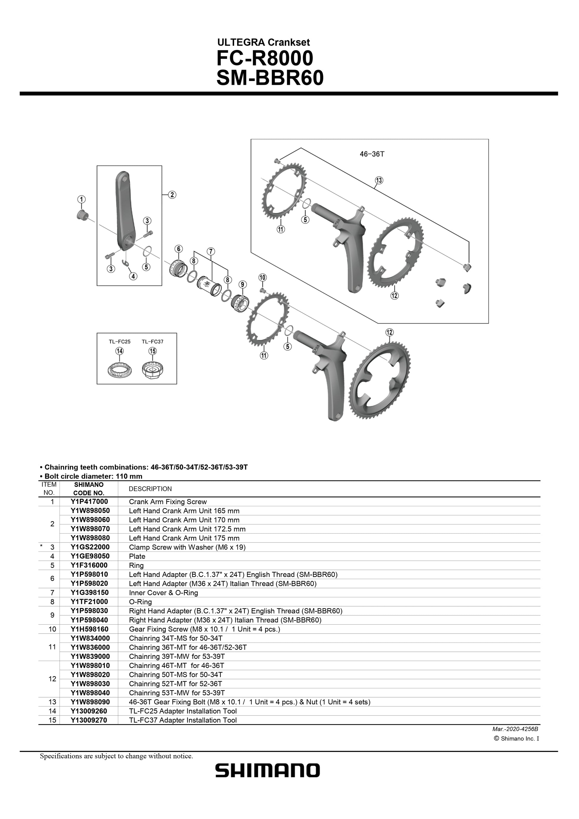 SHIMANO Ultegra FC-R8000 Crankset Left Crank Arm 689228672475 – Pit ...