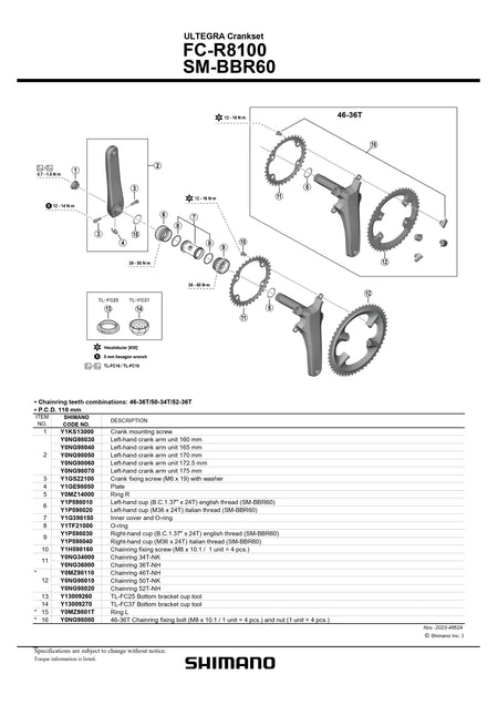 SHIMANO Ultegra FC-R8100 Hollowtech II Crankset 2x12-Speed-Pit Crew Cycles