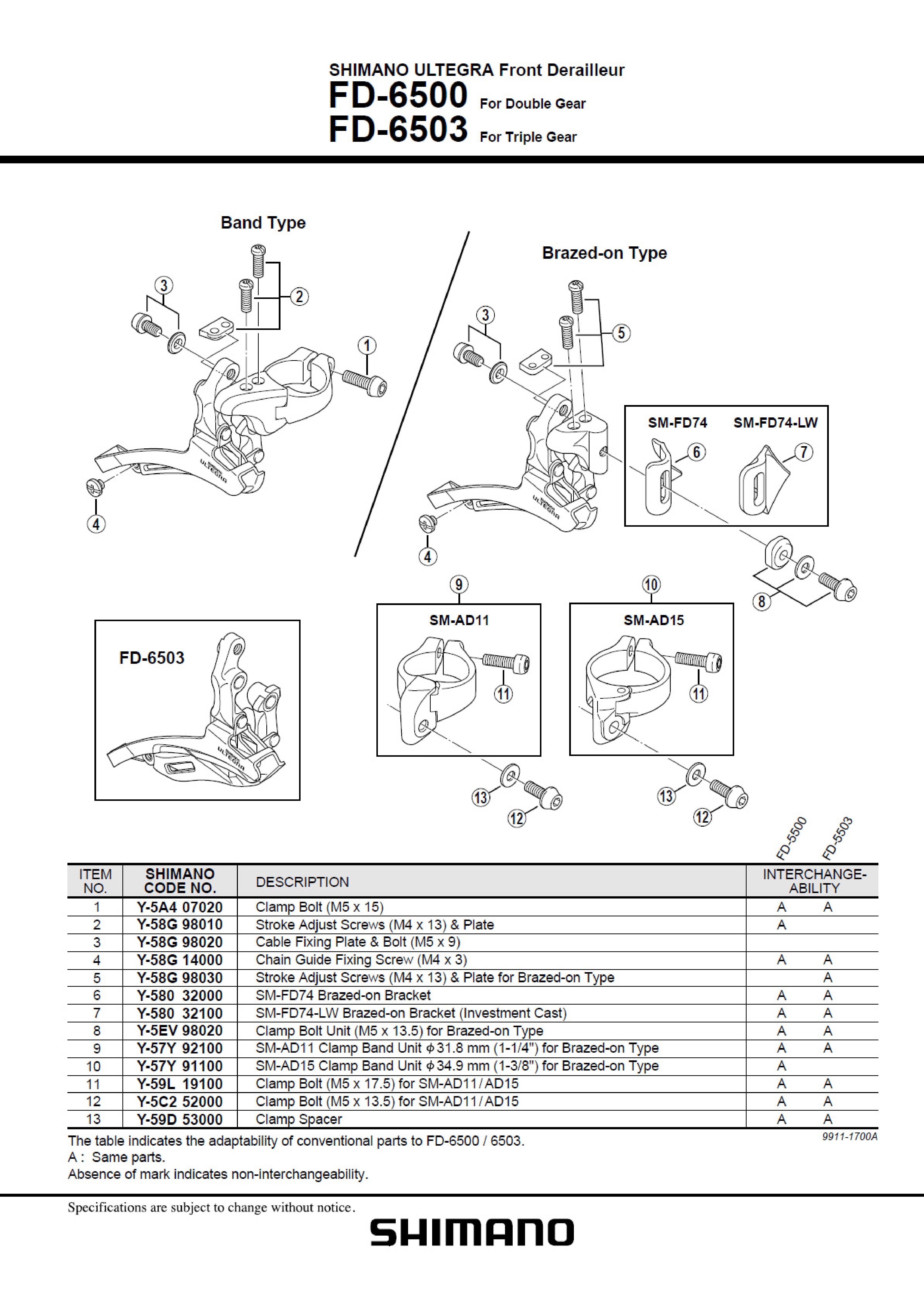 SHIMANO Ultegra FD-6500 Front Derailleur Cable Fixing Plate and Bolt M5x9 - Y58G98020-Pit Crew Cycles