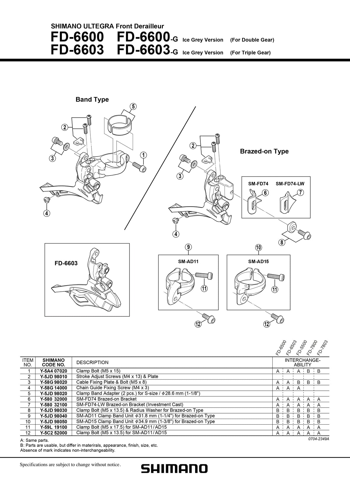 SHIMANO Ultegra FD-6600 Front Derailleur Clamp Bolt M5 x 13.5 and Radius Washer for Brazed-on Type - Y5JD98030-Pit Crew Cycles