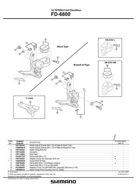 SHIMANO Ultegra FD-R8000 Front Derailleur Support Bolt and Plate - Y2BA98020-Pit Crew Cycles