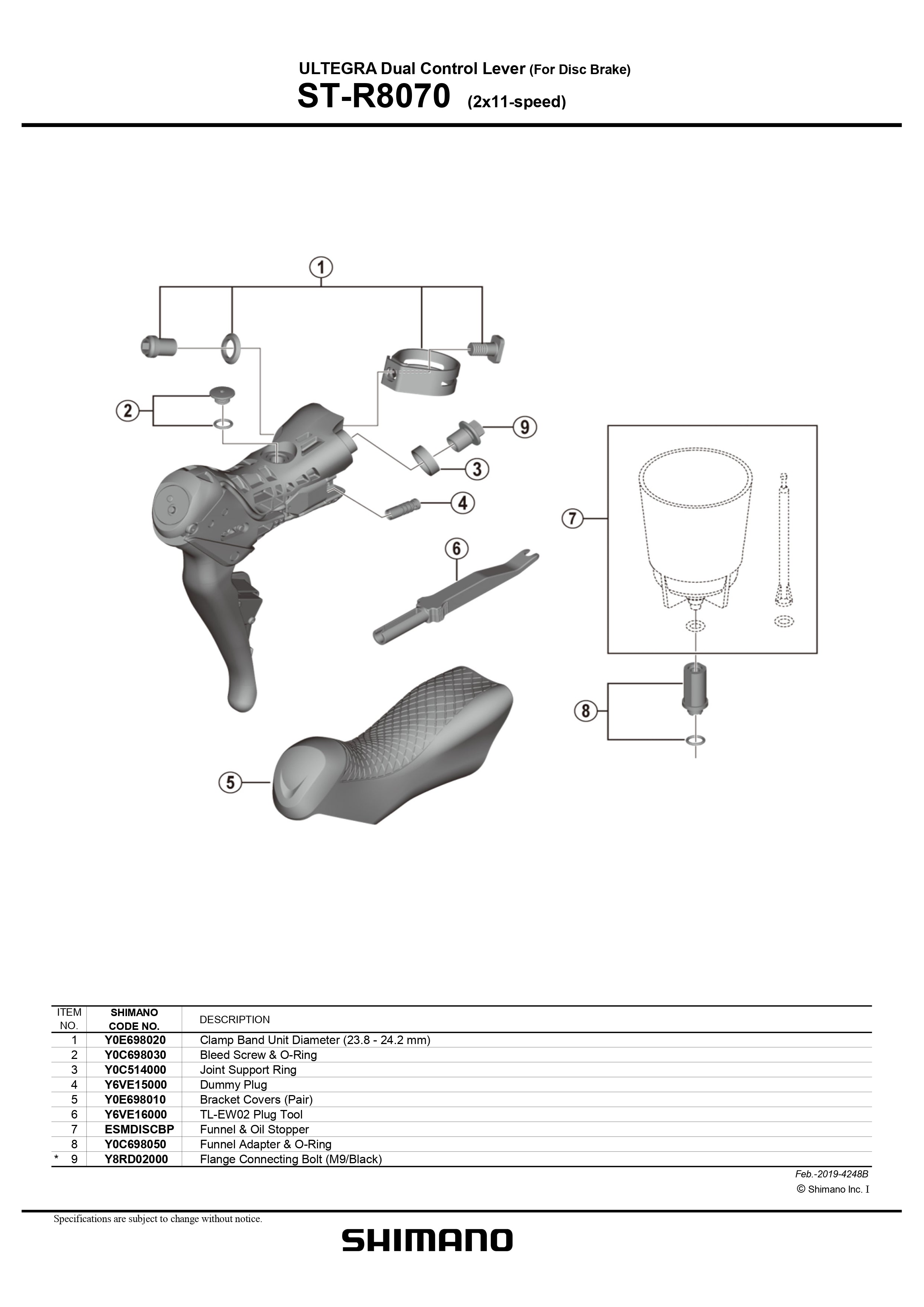 SHIMANO Ultegra ST-R8070 Dual Control Lever for Disc Brake 2x11