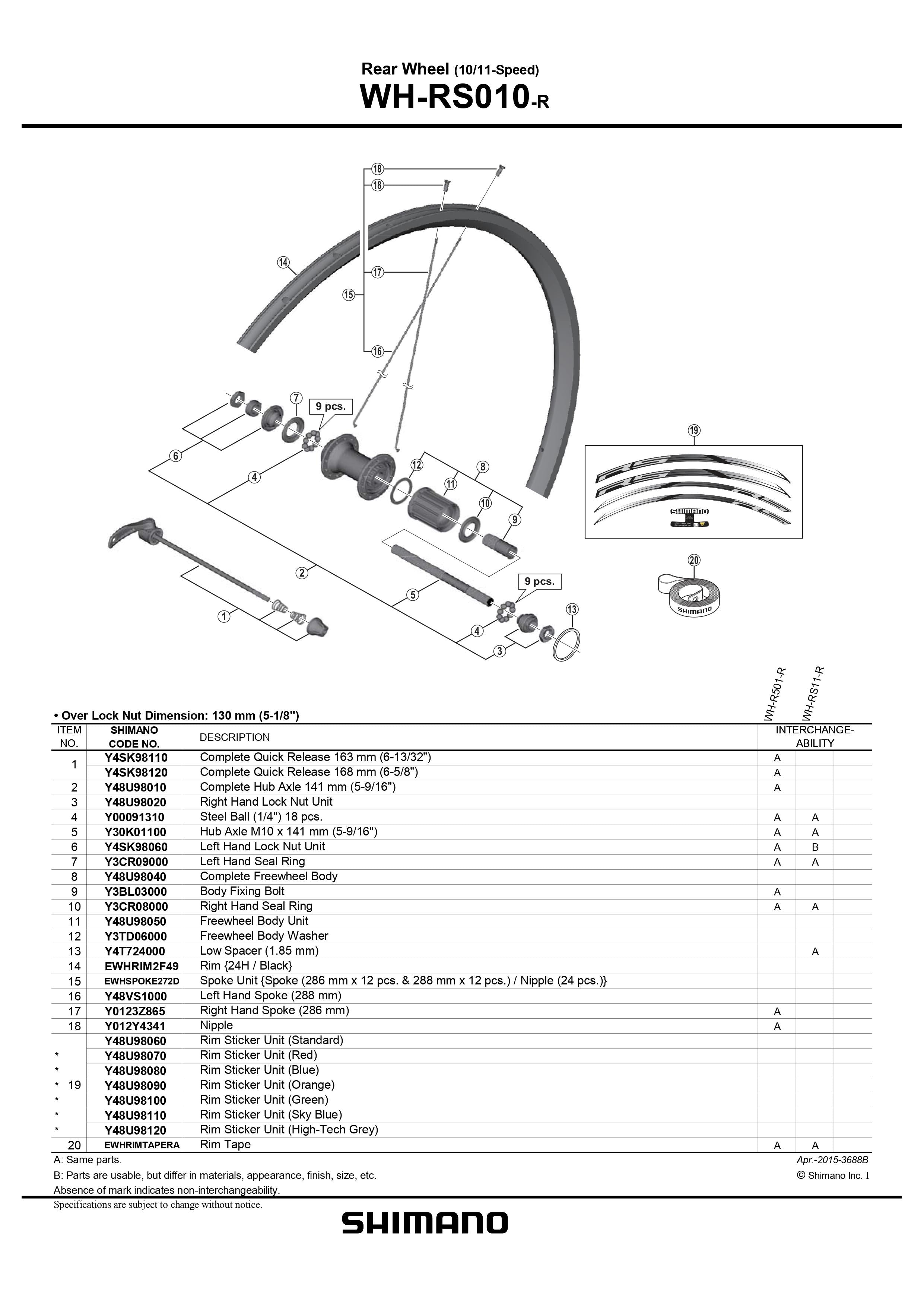SHIMANO WH-RS010-R Rear Wheel Left Hand Spoke 288mm - 10/11-Speed ...