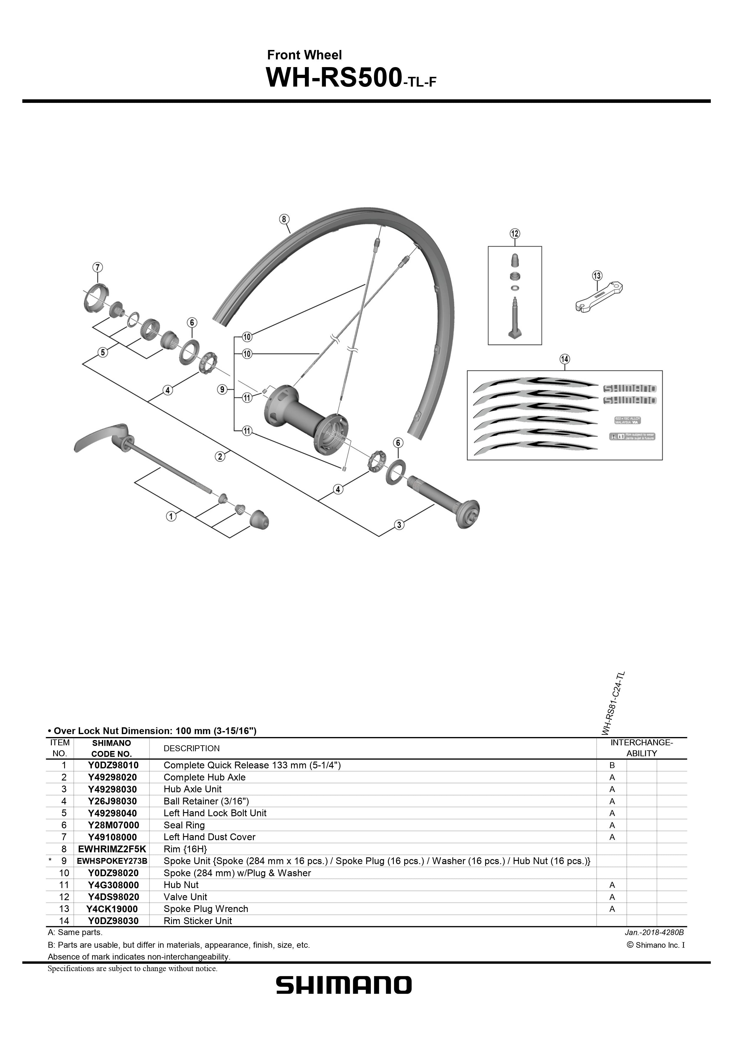 SHIMANO WH-RS500-TL-F Front Wheel Spoke 284mm with Plug and Washer - Y0DZ98020-Pit Crew Cycles