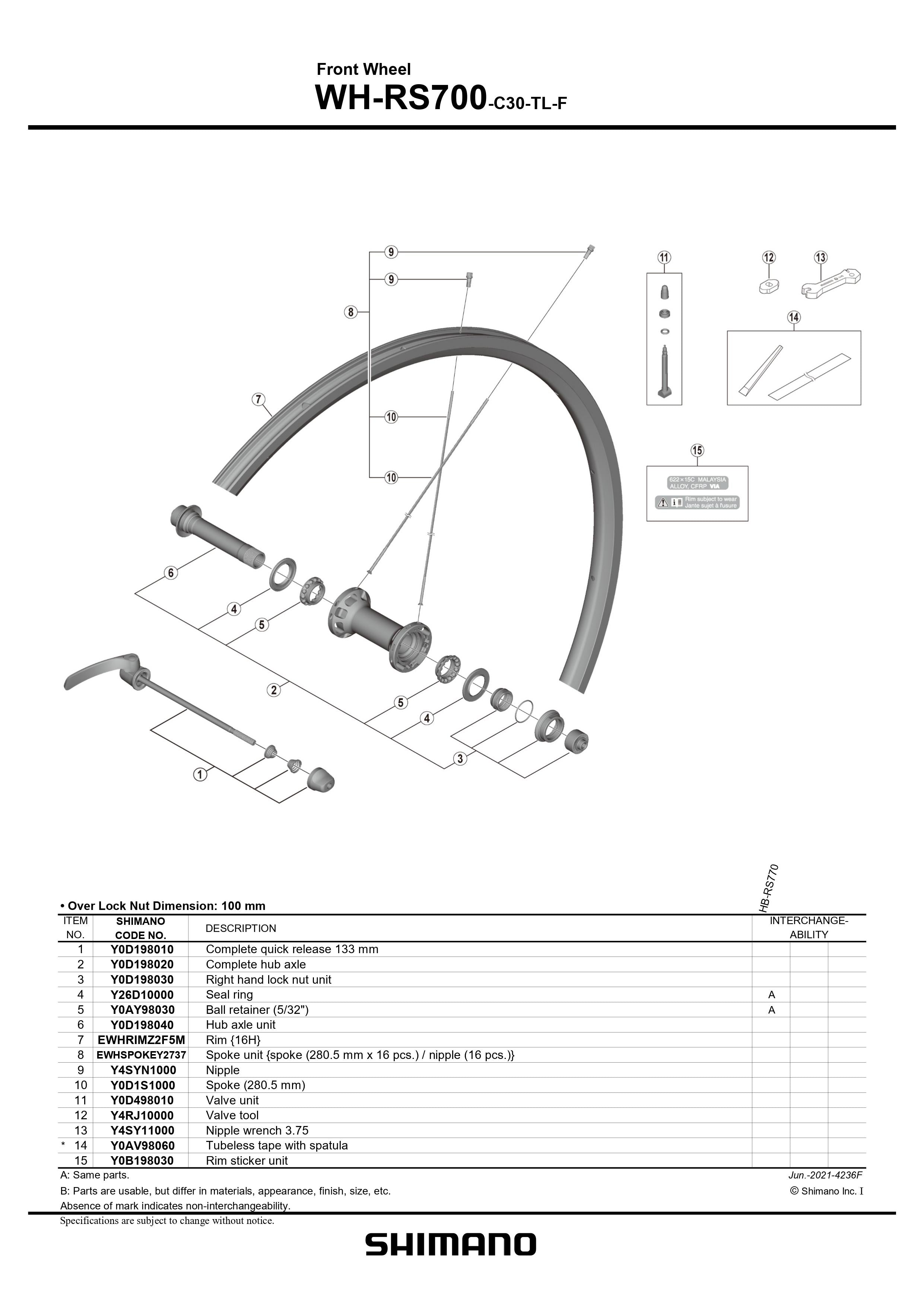 SHIMANO WH-RS700-C30-TL-F Front Wheel Spoke 280.5mm - Y0D1S1000 – Pit Crew  Cycles