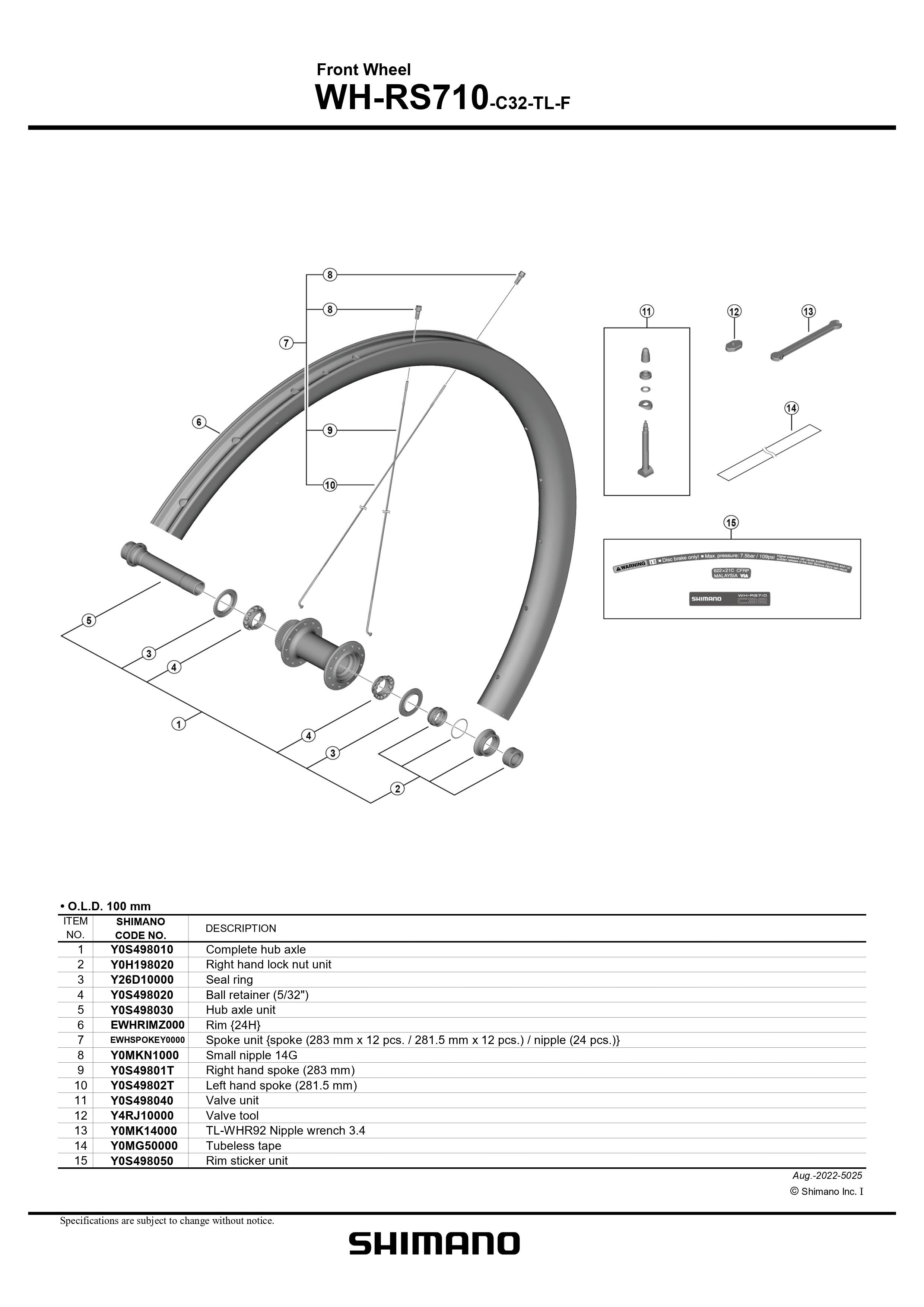 SHIMANO WH-RS710-C32-TL-F Front Wheel Valve unit - Y0S498040-Pit Crew Cycles